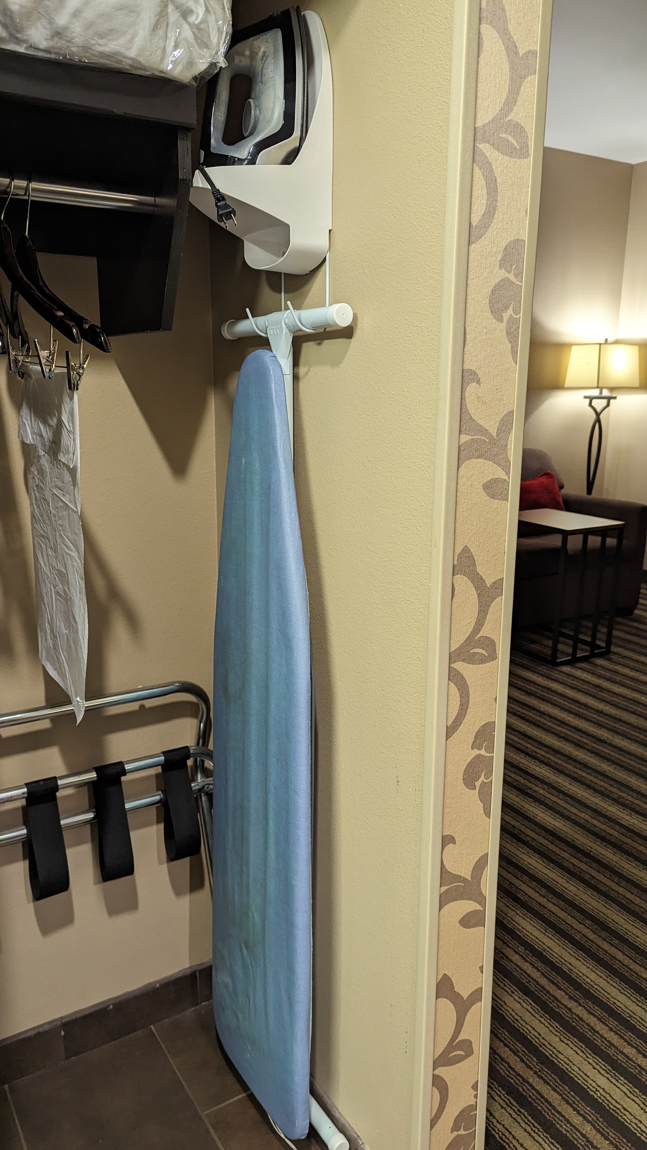 Hampton Inn Suites Hope guestroom closet with iron