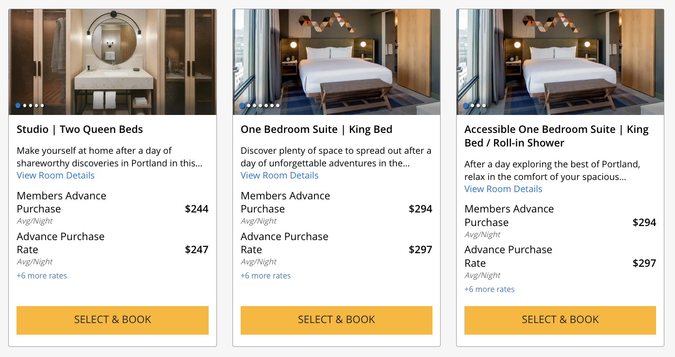 Hyatt Centric Downtown Portland cash price for suites