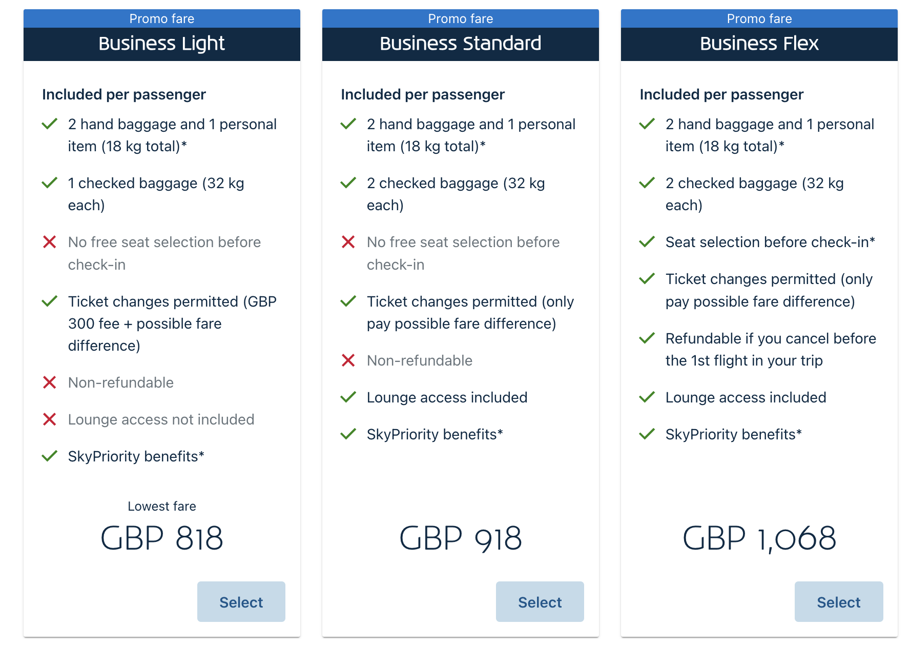KLM business class bundled fares KLM business class bundled fares