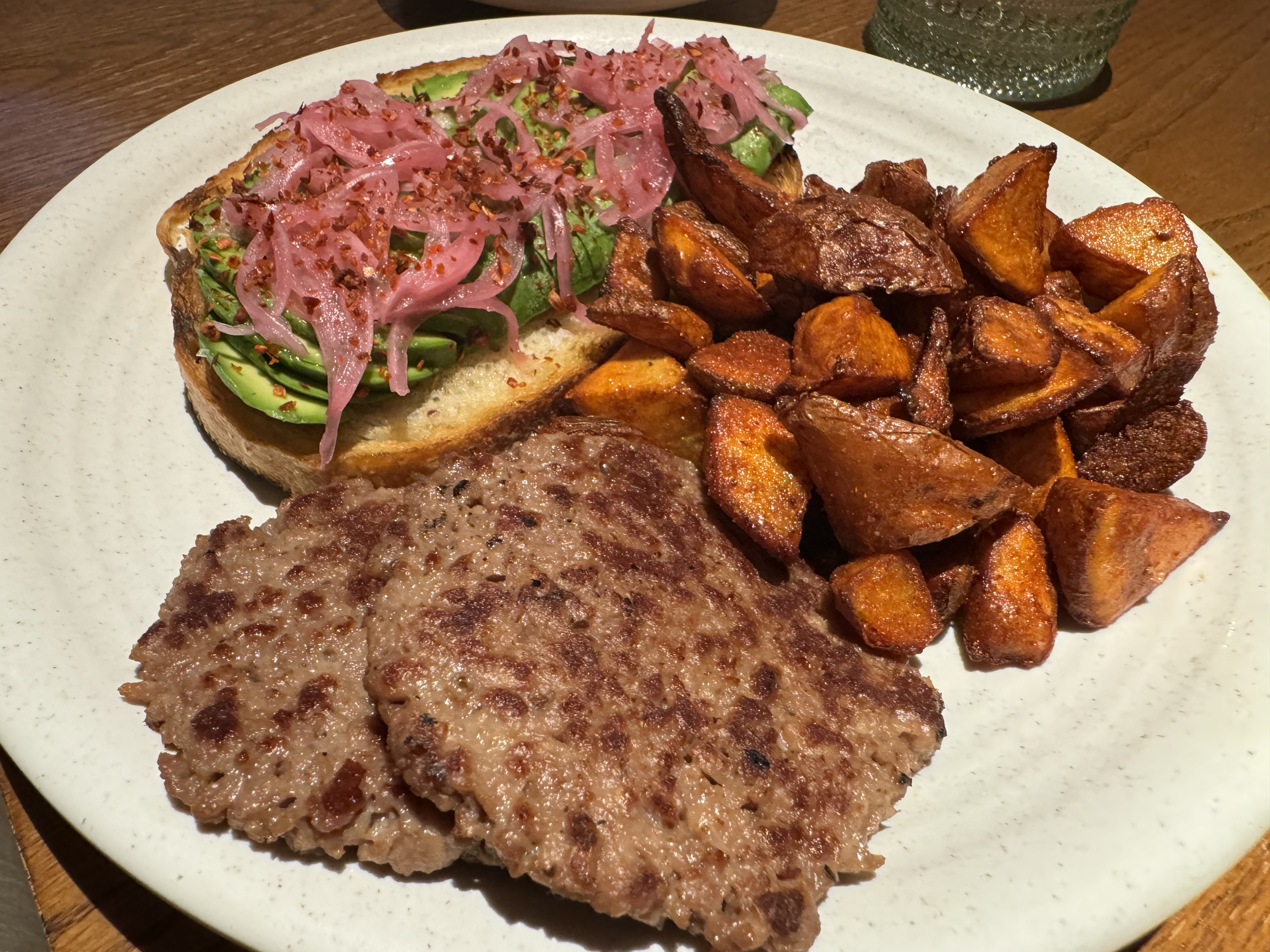 Mondrian Los Angeles Casa Madera breakfast sauasage potatoes avocado toast Mondrian Los Angeles Casa Madera breakfast sauasage potatoes avocado toast