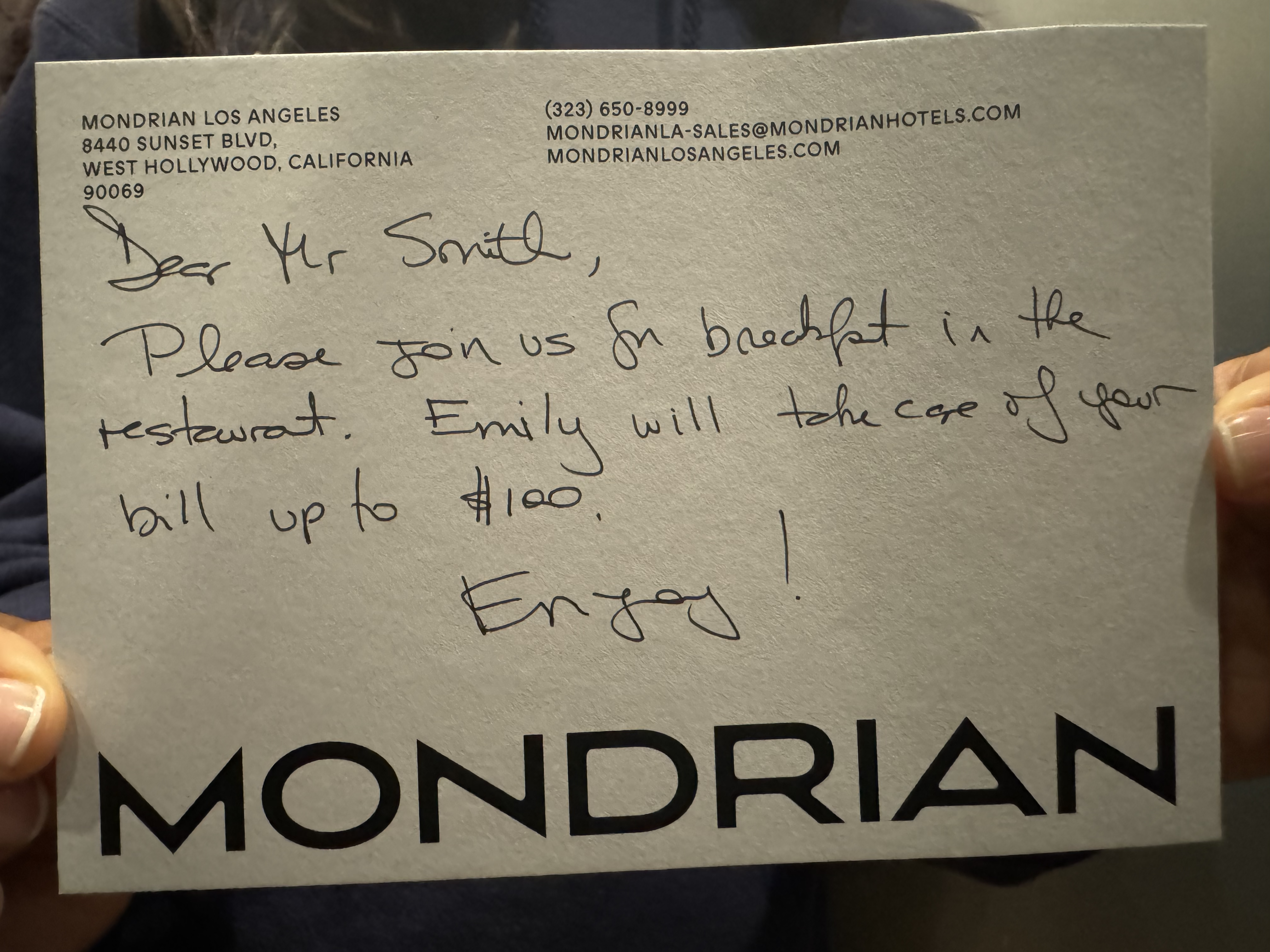 Mondrian Los Angeles Casa Madera breakfast voucher Mondrian Los Angeles Casa Madera breakfast voucher