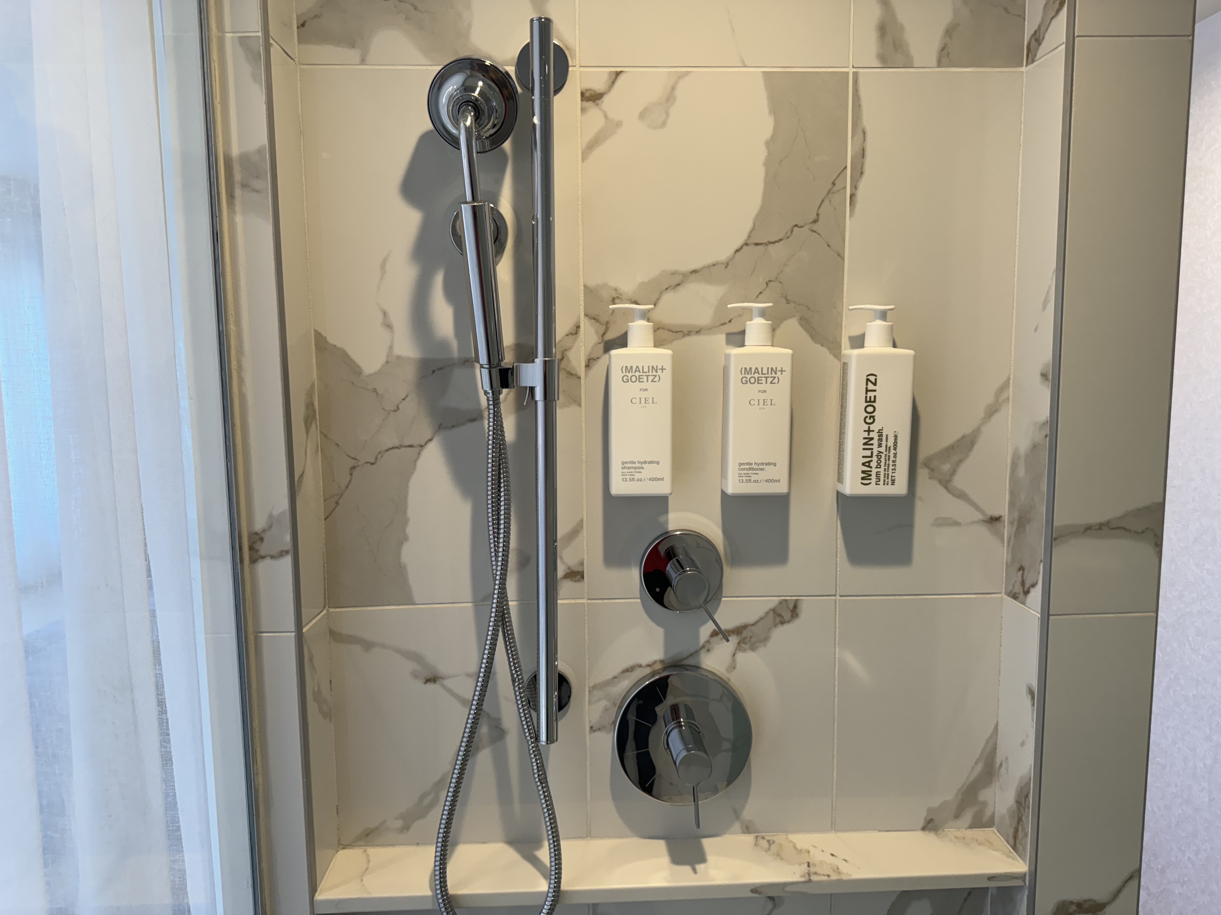 Mondrian Los Angeles deluxe studio suite bathroom shower handheld and pump bottles Mondrian Los Angeles deluxe studio suite bathroom shower handheld and pump bottles
