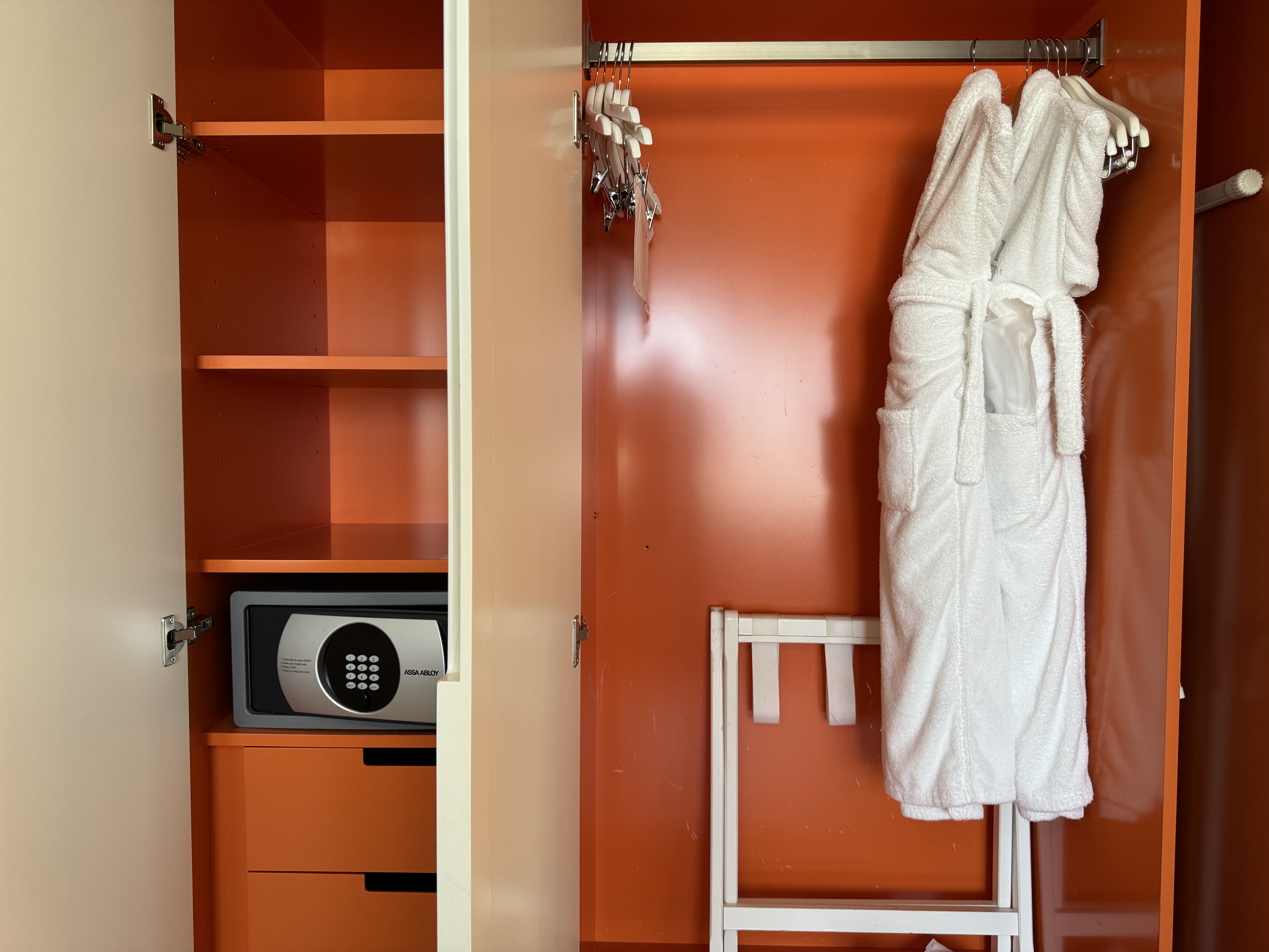Mondrian Los Angeles deluxe studio suite closets with safe and robes Mondrian Los Angeles deluxe studio suite closets with safe and robes