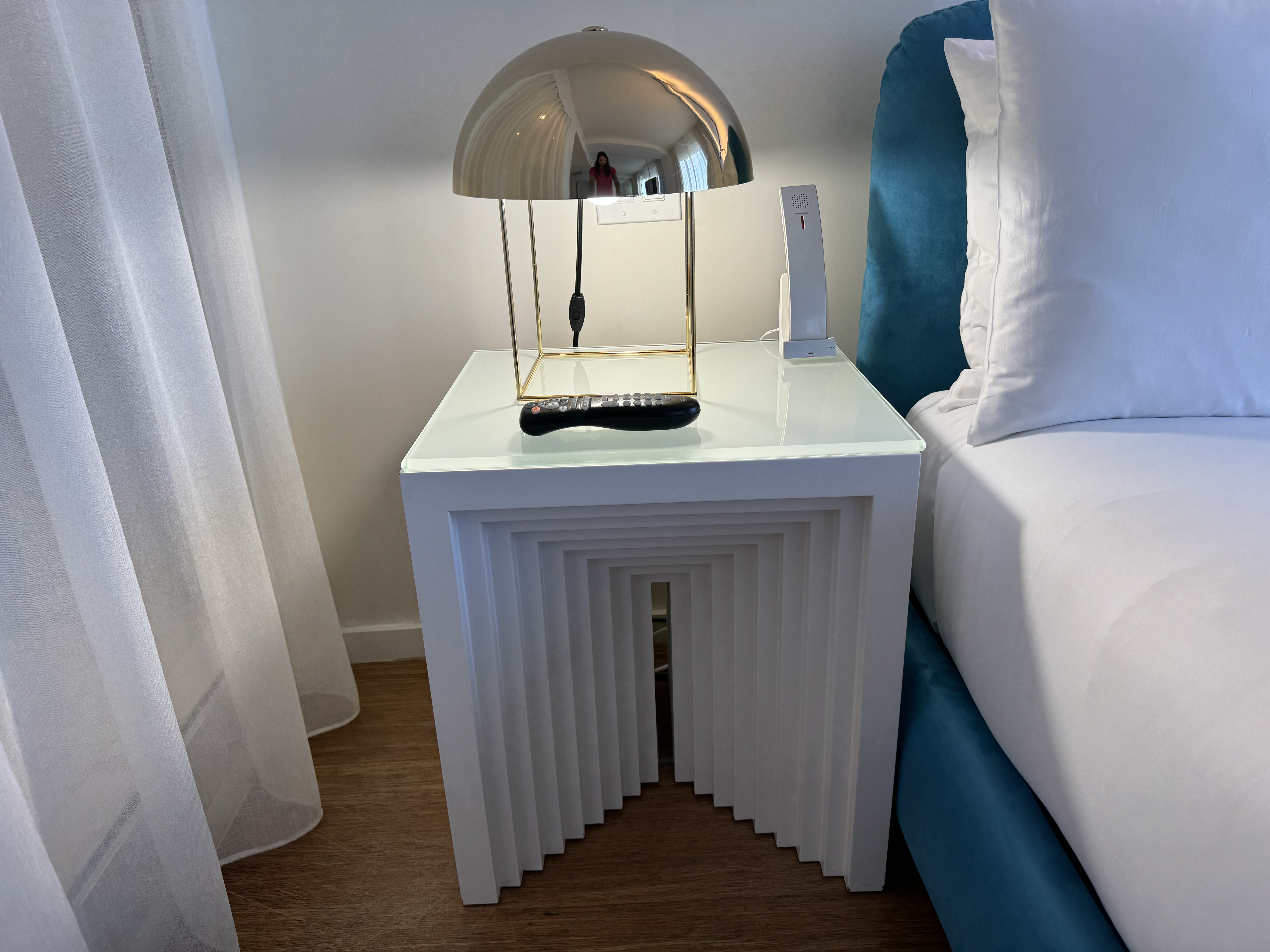 Mondrian Los Angeles deluxe studio suite nightstand with remote and phone Mondrian Los Angeles deluxe studio suite nightstand with remote and phone