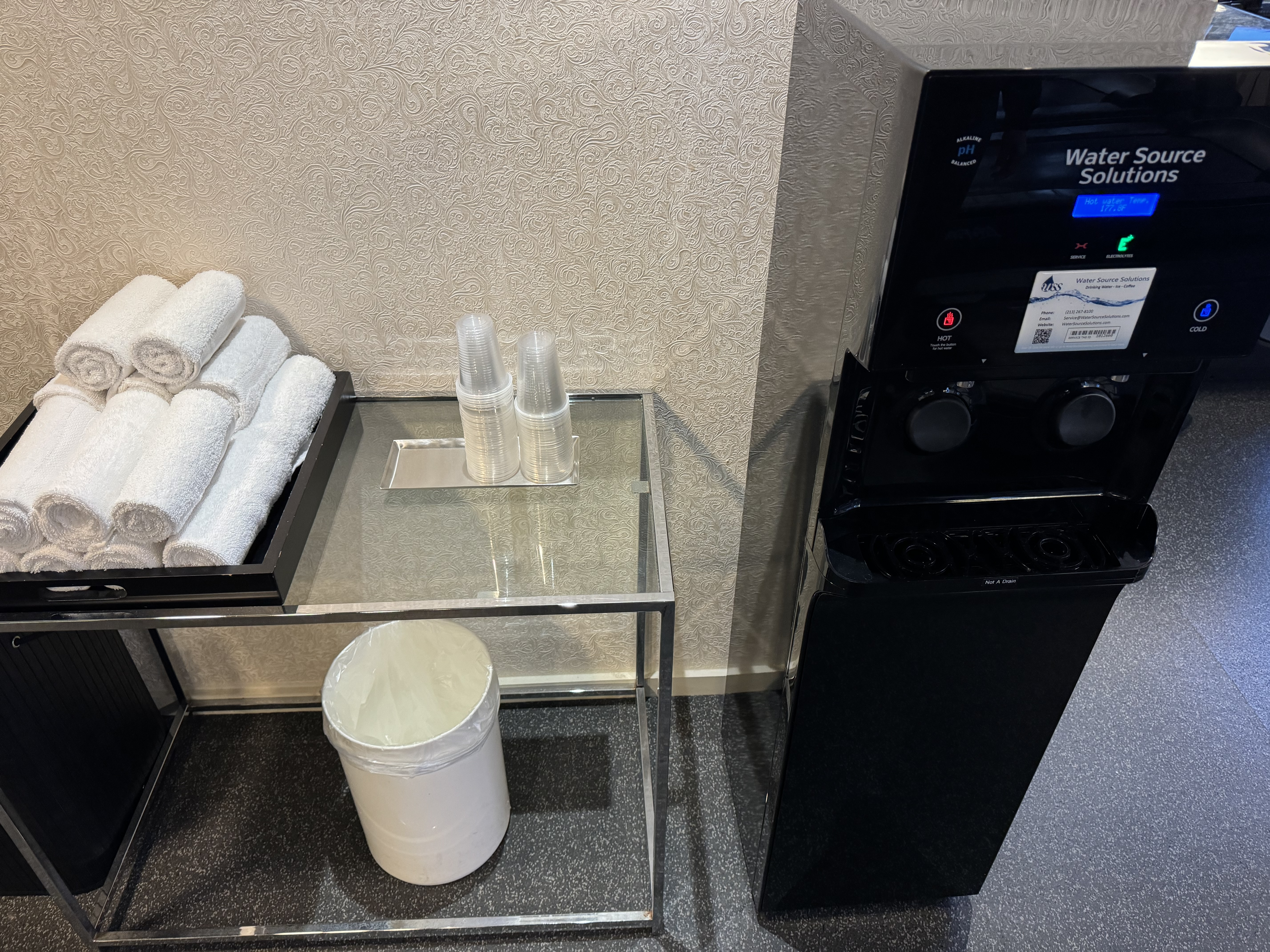 Mondrian Los Angeles fitness center water and towels Mondrian Los Angeles fitness center water and towels