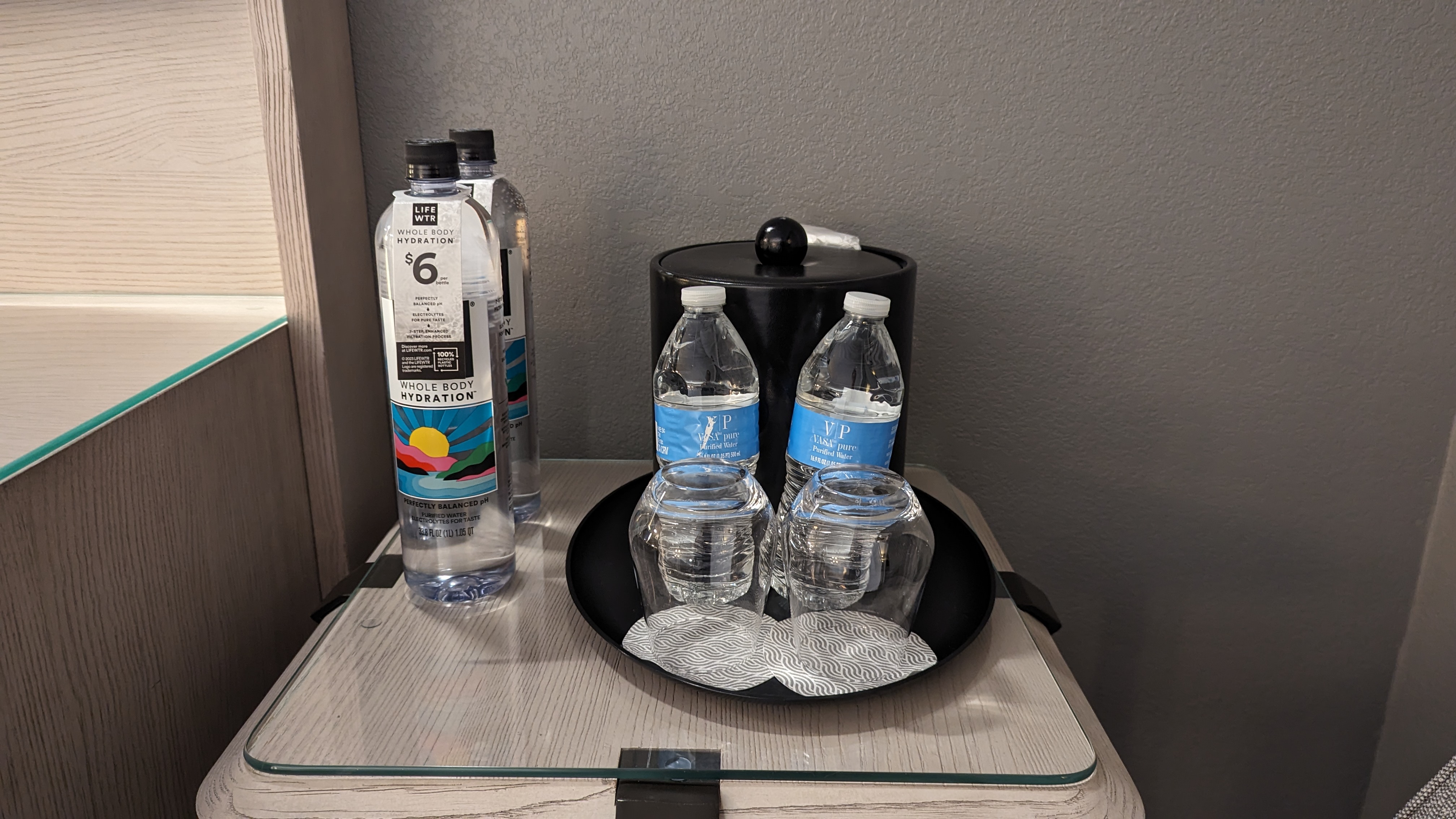 Orlando World Center Marriott 2 Queen Ambassador Suite bedroom water and ice Orlando World Center Marriott 2 Queen Ambassador Suite bedroom water and ice