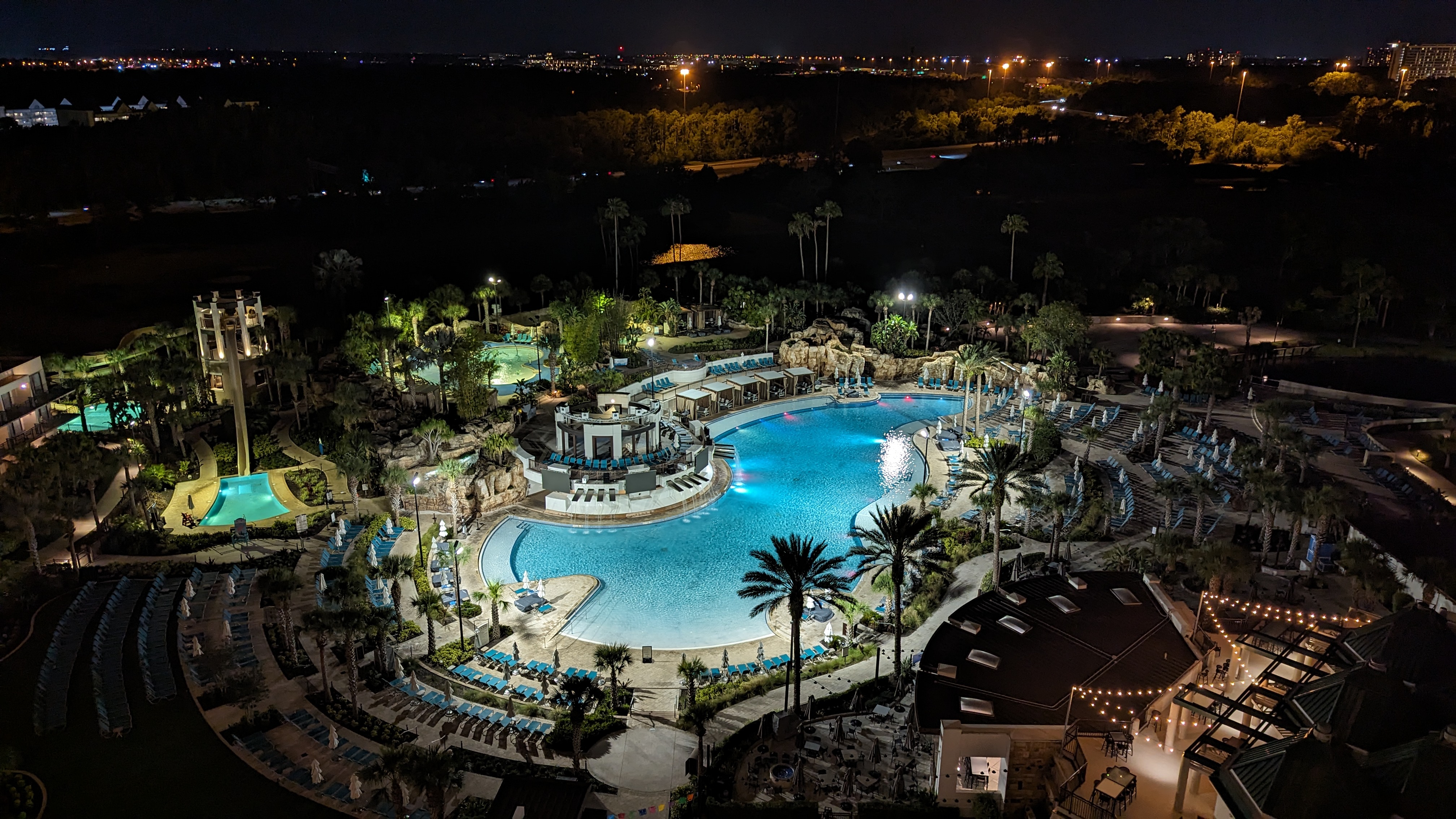 Orlando World Center Marriott 2 Queen Ambassador Suite view pool at night Orlando World Center Marriott 2 Queen Ambassador Suite view pool at night