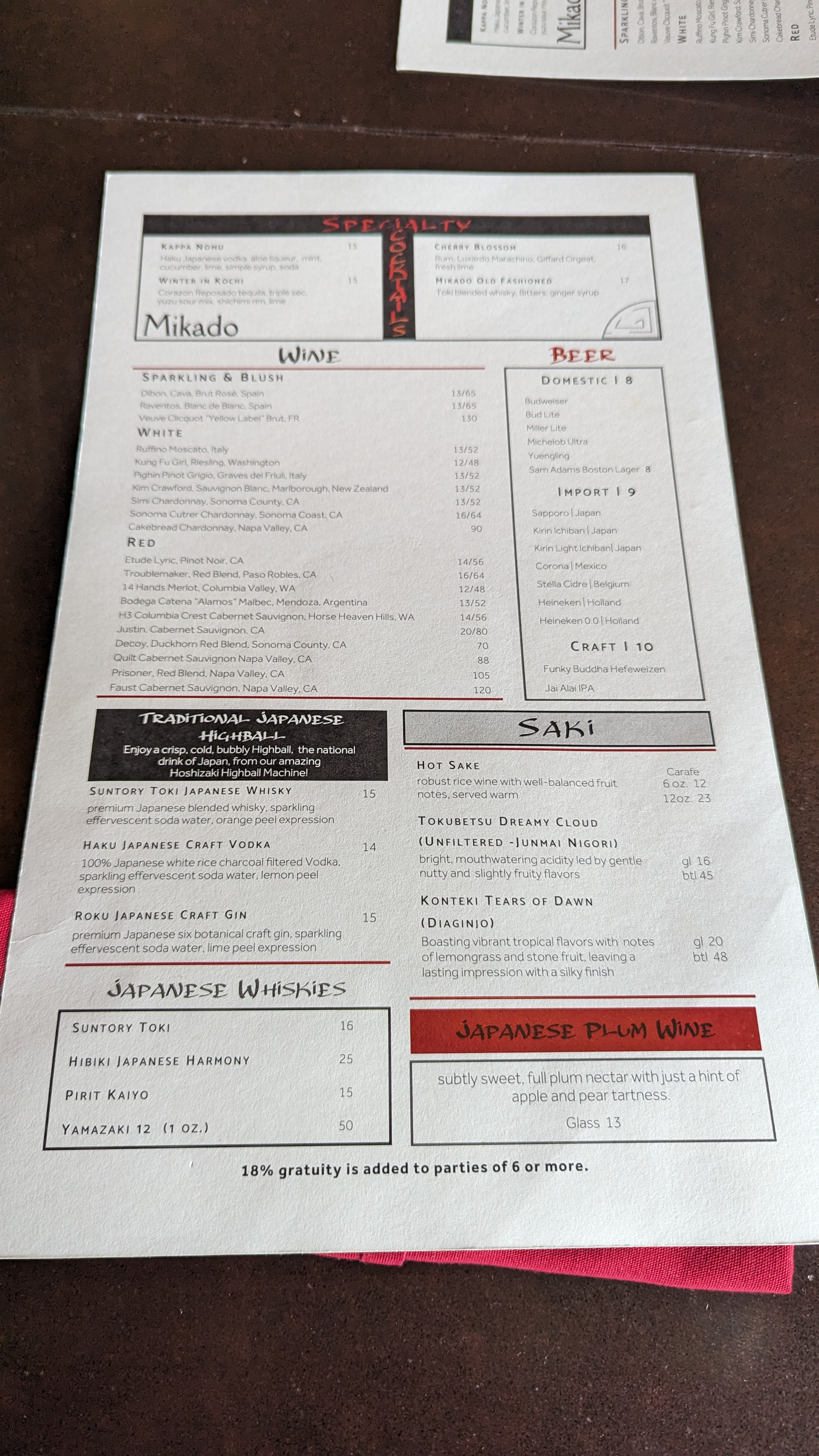 Orlando World Center Marriott food and beverage Mikado menu Orlando World Center Marriott food and beverage Mikado menu