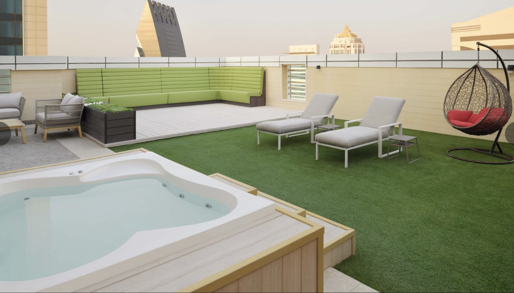 Outdoor seating at a Penthouse room at the Element City Center Doha Outdoor seating at a Penthouse room at the Element City Center Doha