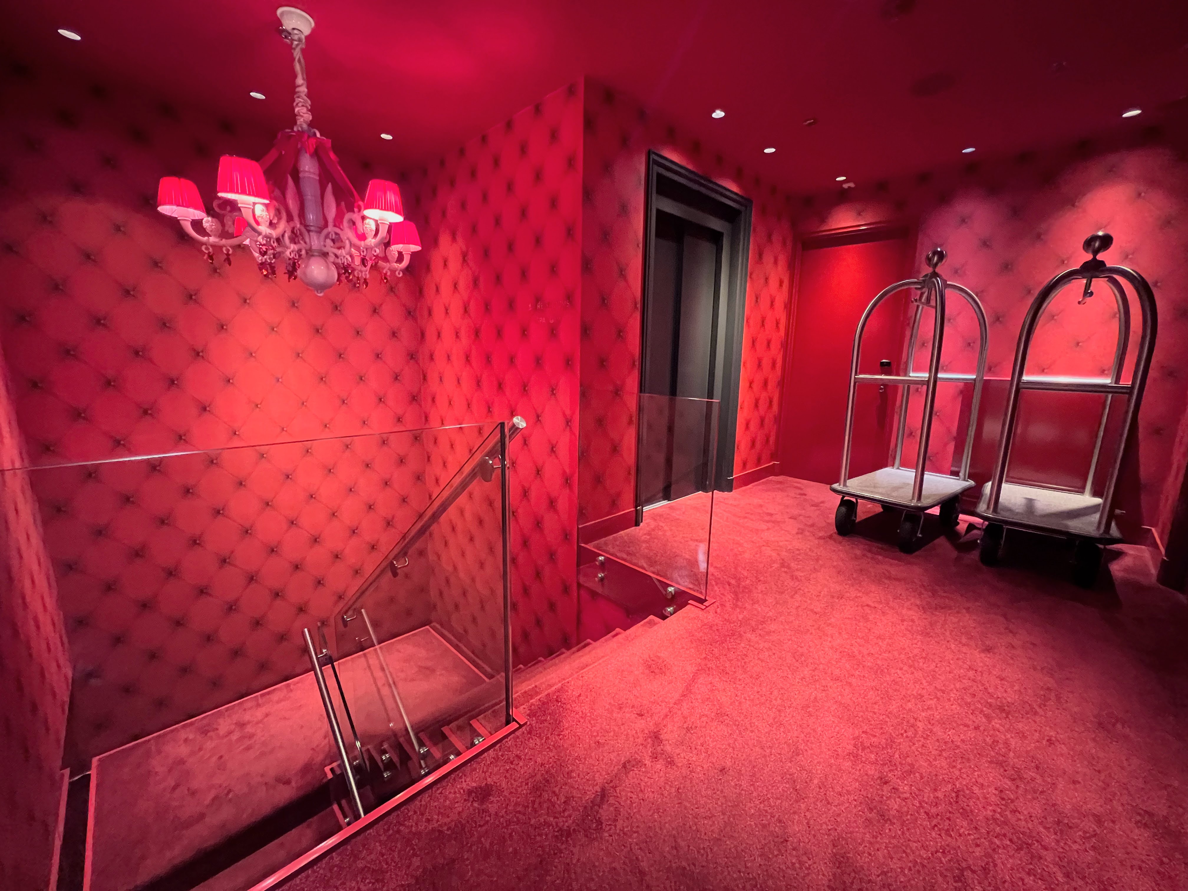 Red stairs down to the gym and spa at Andaz Amsterdam Red stairs down to the gym and spa at Andaz Amsterdam