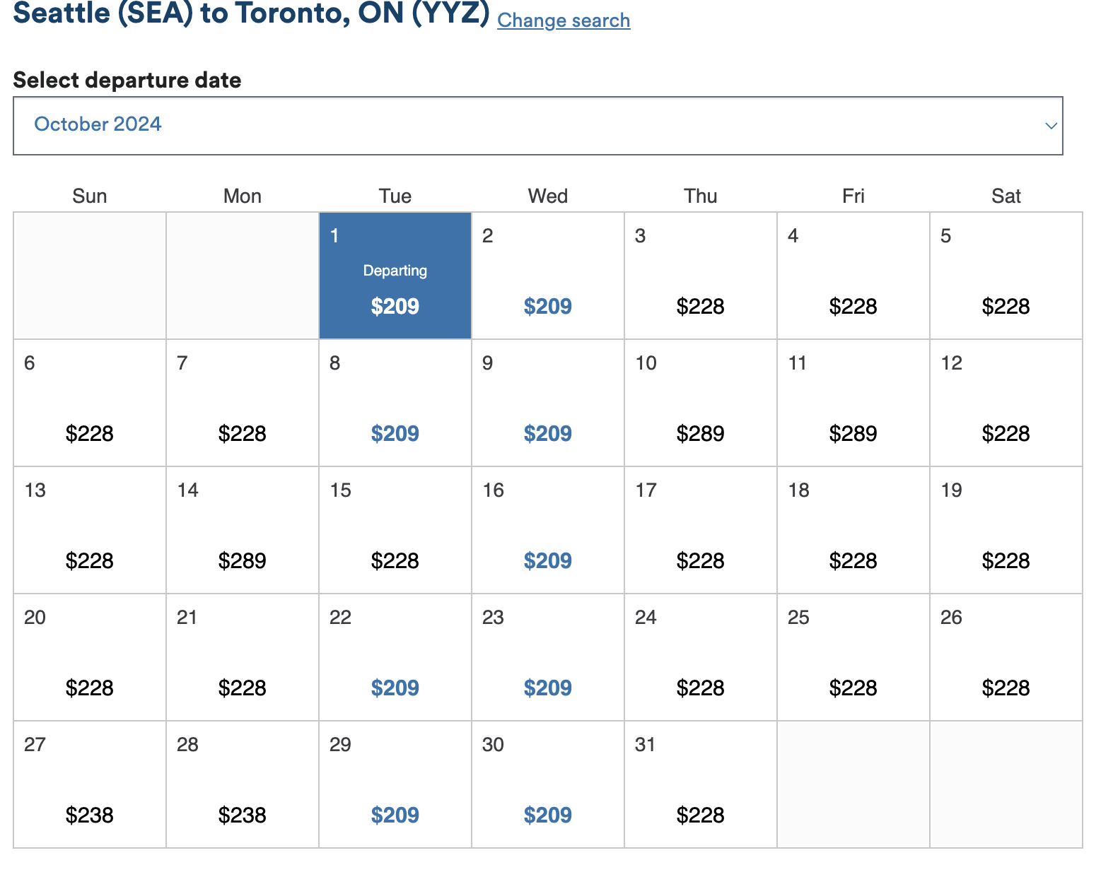 SEA YYZ cash SEA YYZ cash