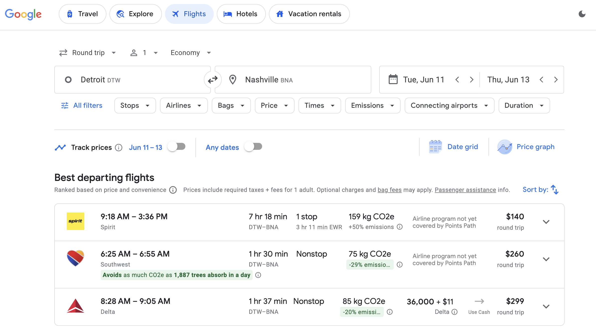 Southwest flight results Google Flights Southwest displays in Google Flights results