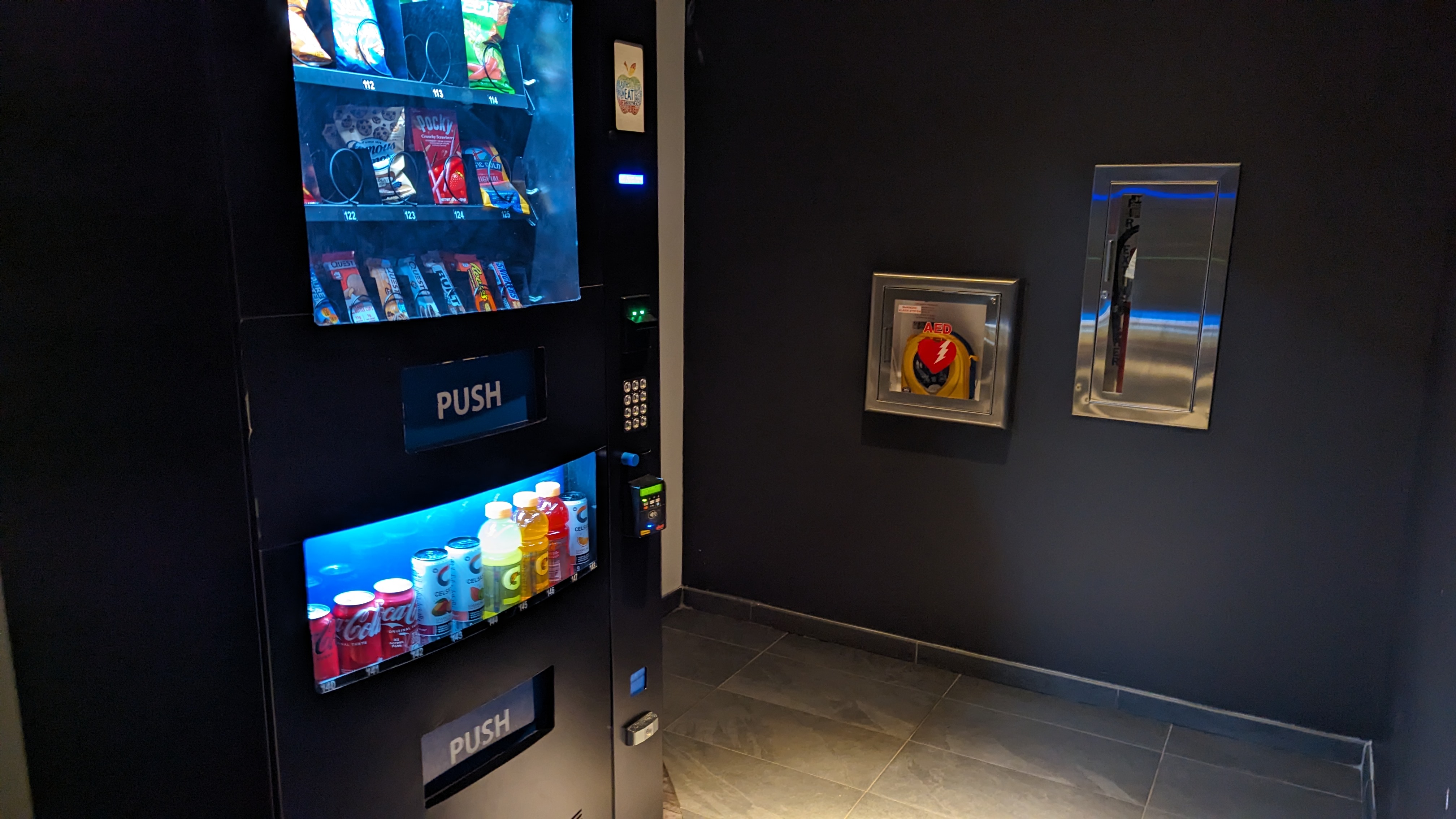 Thompson Austin amenities fitness center snack machine and defibrillator Thompson Austin amenities fitness center snack machine and defibrillator