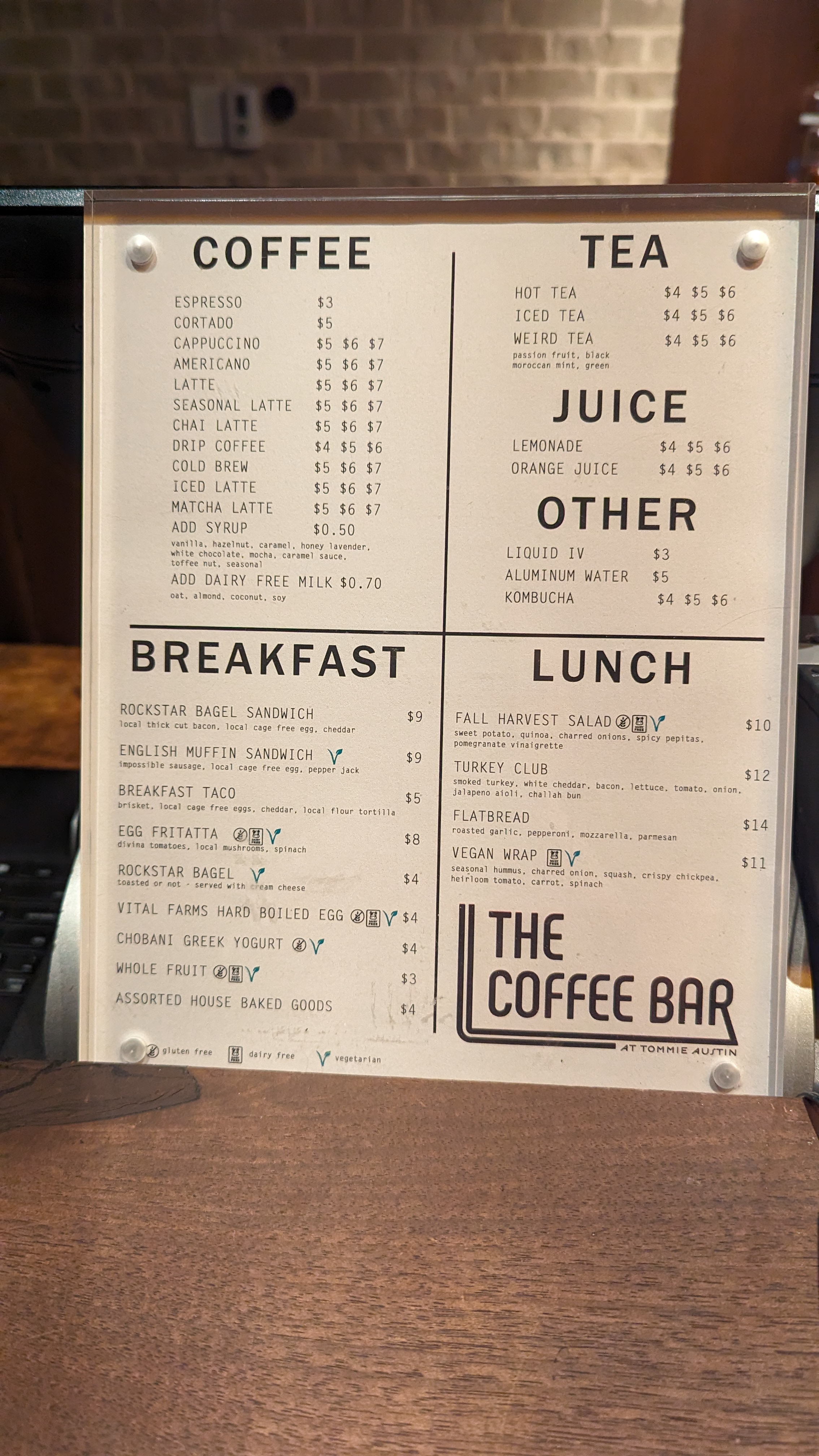 Thompson Austin food and beverage The Coffee Bar at Tommie menu Thompson Austin food and beverage The Coffee Bar at Tommie menu