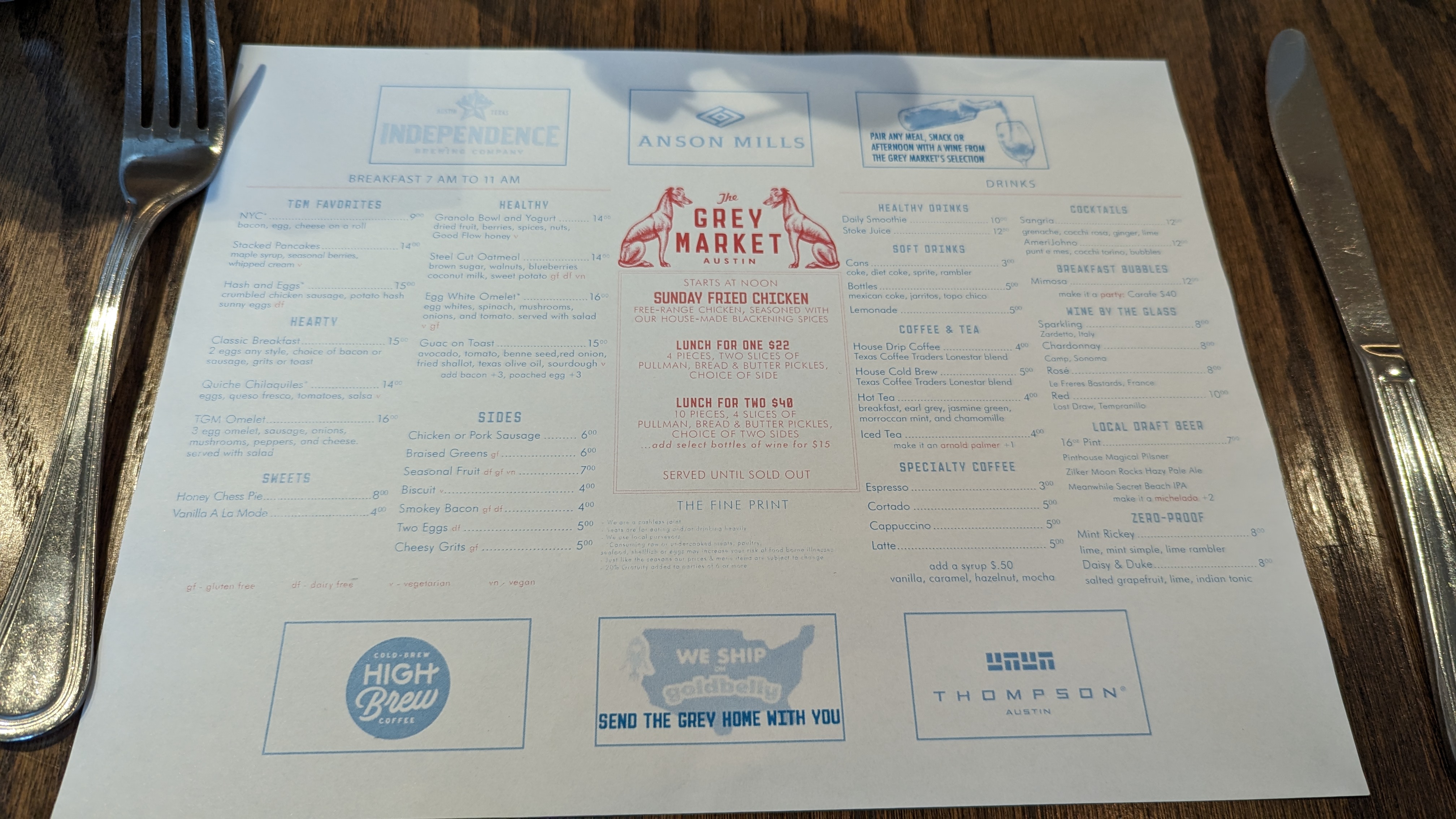 Thompson Austin food and beverage The Grey Market breakfast menu Thompson Austin food and beverage The Grey Market breakfast menu