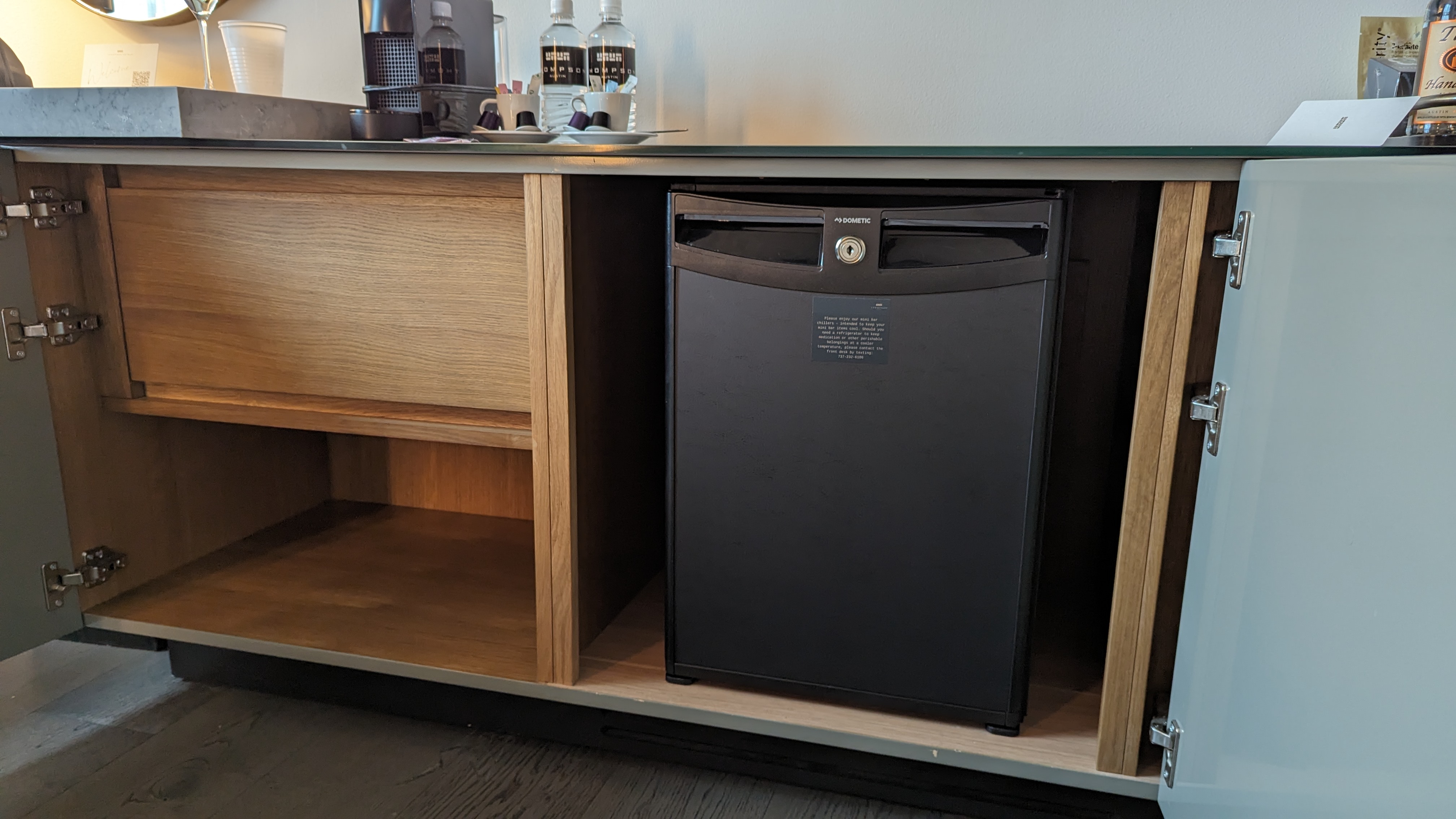 Thompson Austin room bedroom minibar fridge Thompson Austin room bedroom minibar fridge