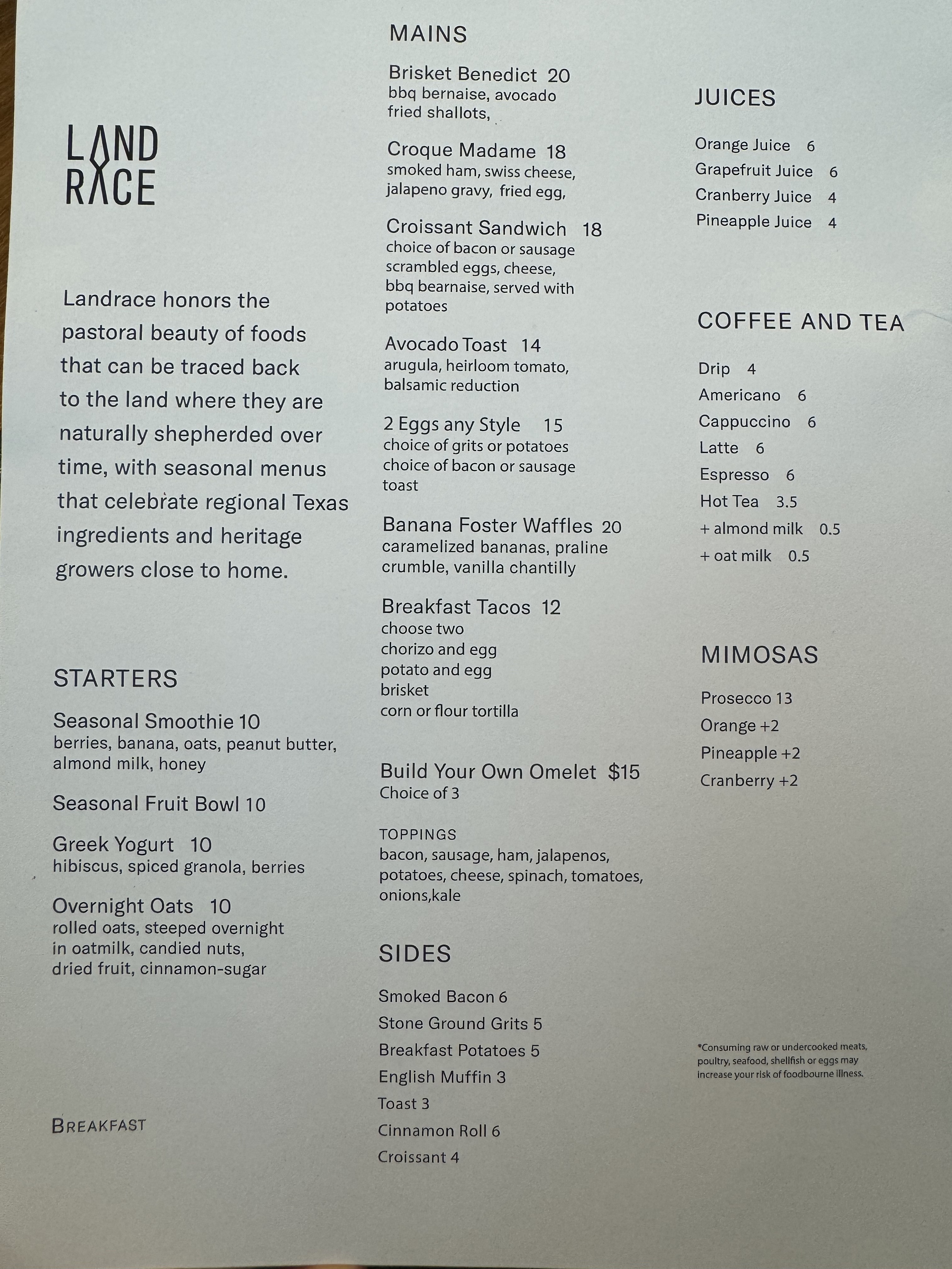 Thompson San Antonio Riverwalk Landrace breakfast menu Thompson San Antonio Riverwalk Landrace breakfast menu