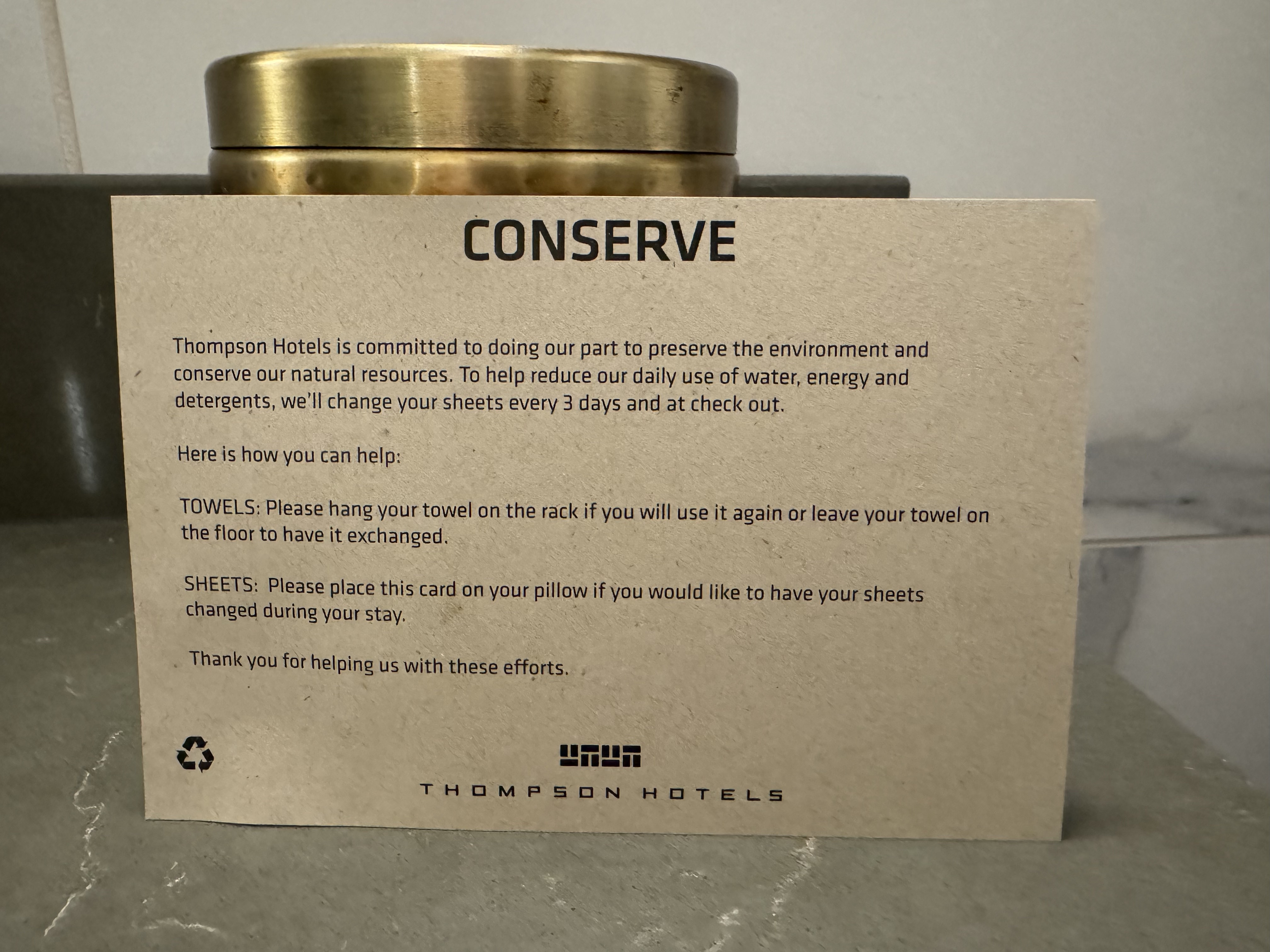 Thompson San Antonio Riverwalk bathroom conservation note Thompson San Antonio Riverwalk bathroom conservation note