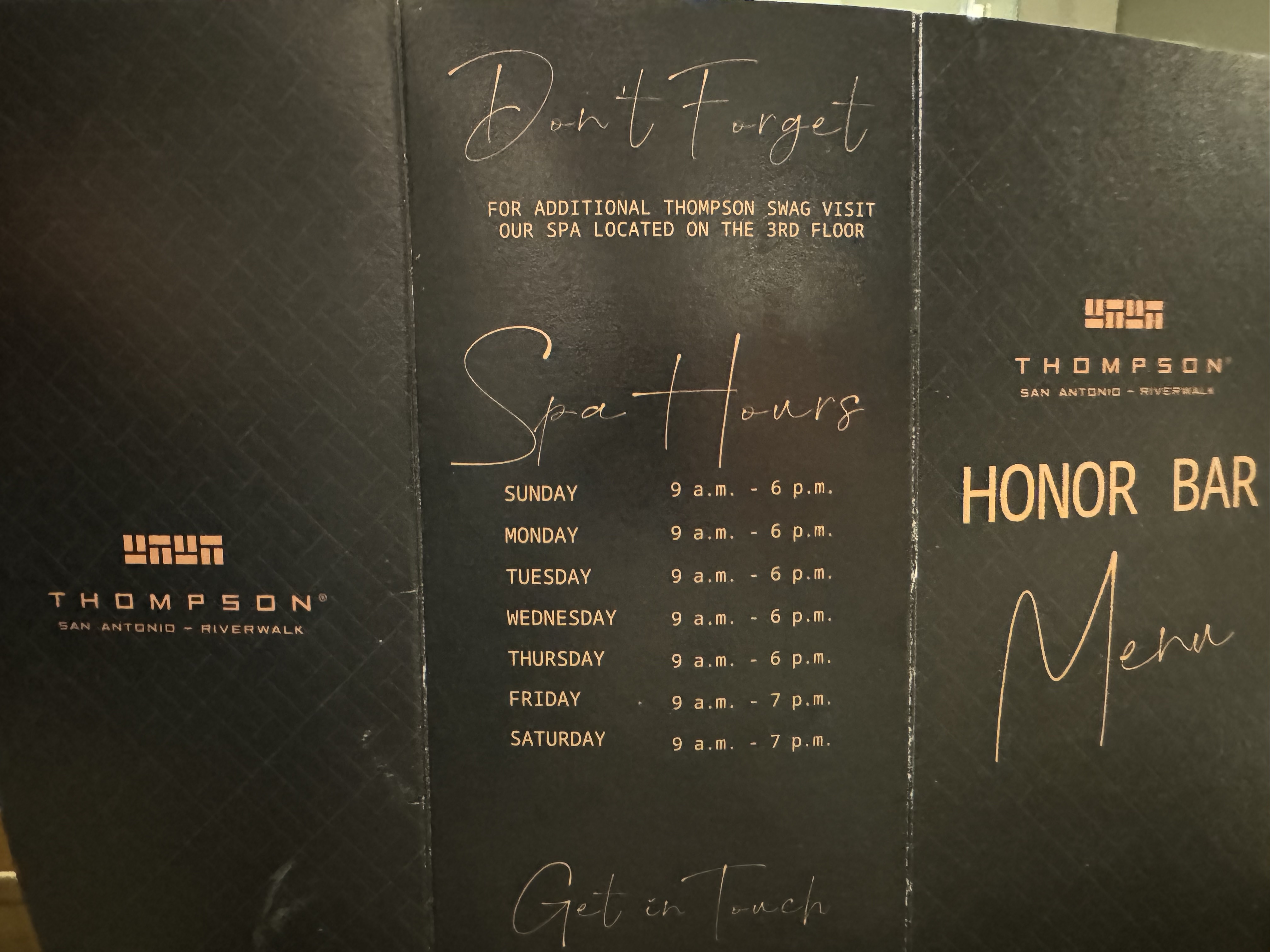 Thompson San Antonio Riverwalk bathroom note with spa hours Thompson San Antonio Riverwalk bathroom note with spa hours