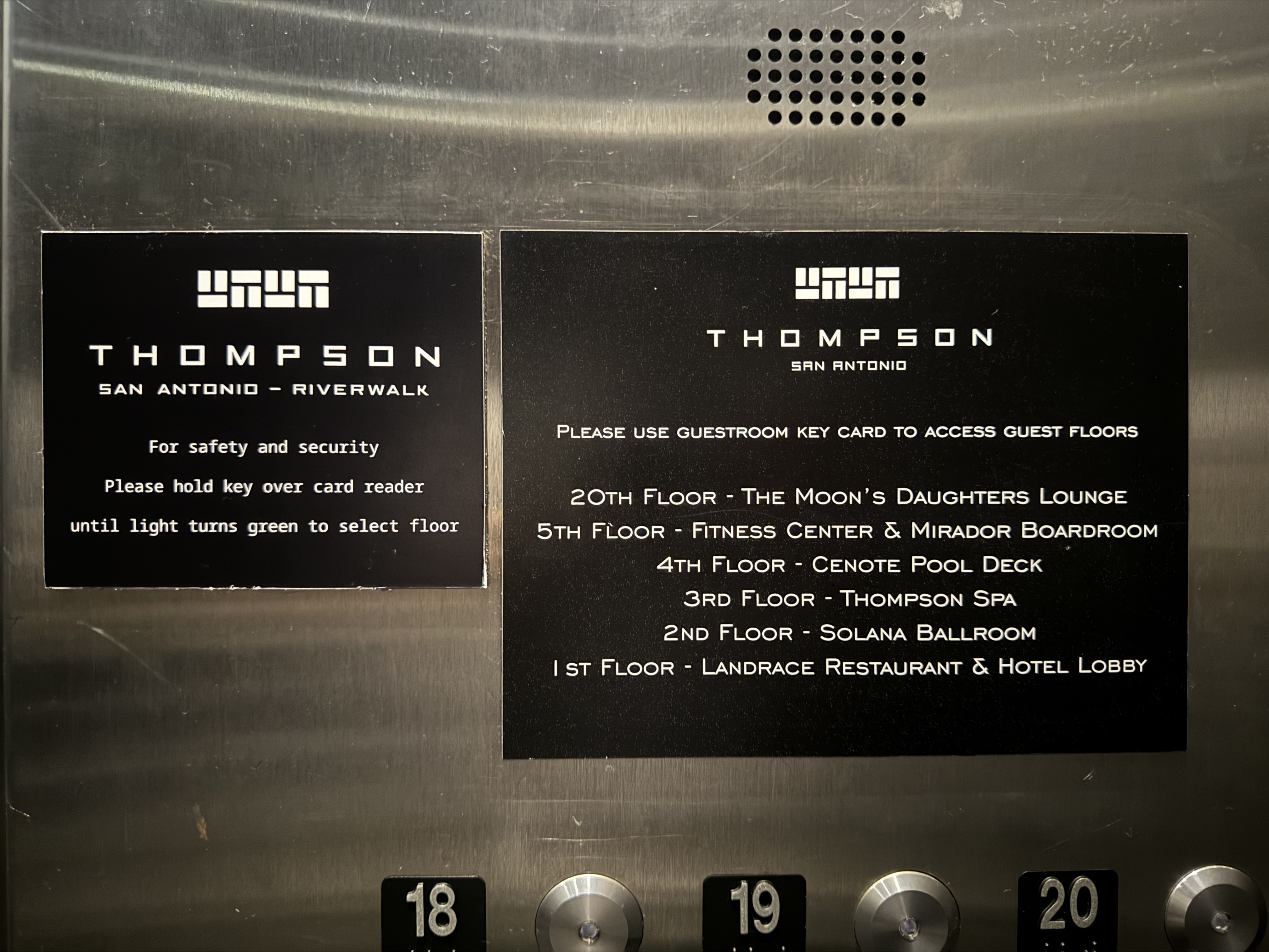 Thompson San Antonio Riverwalk elevator floor signs Thompson San Antonio Riverwalk elevator floor signs