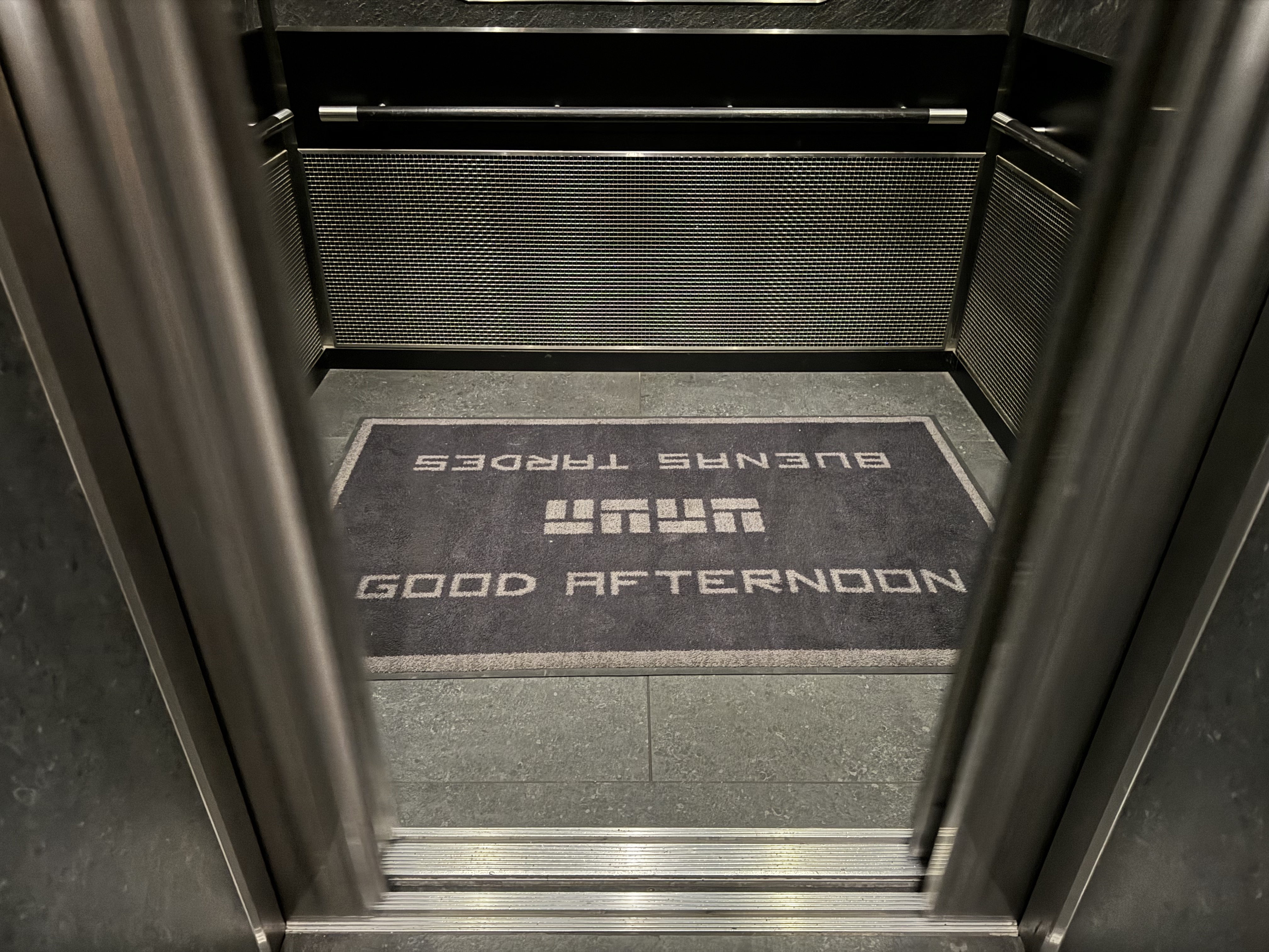Thompson San Antonio Riverwalk elevator good afternoon mat Thompson San Antonio Riverwalk elevator good afternoon mat