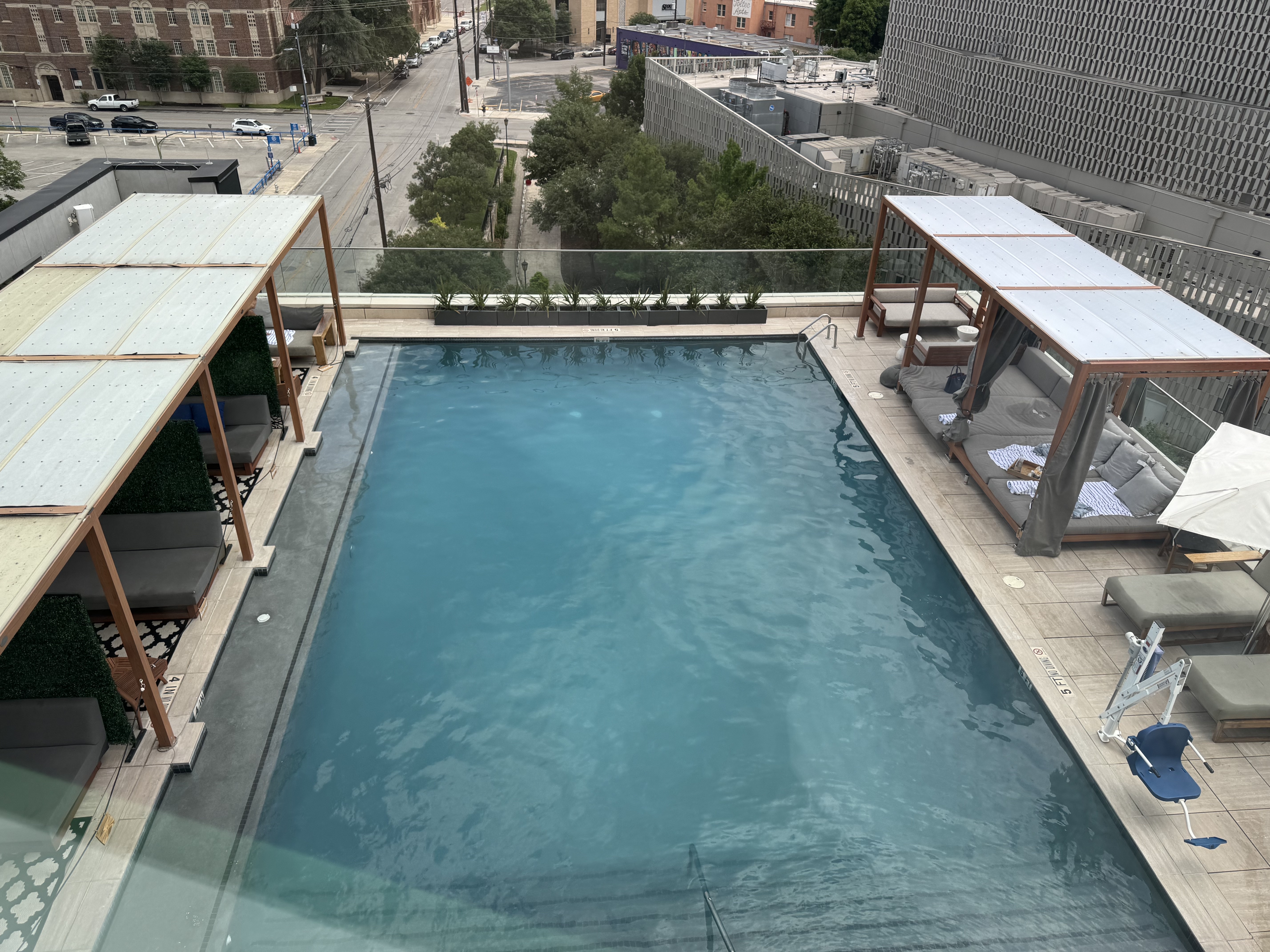 Thompson San Antonio Riverwalk gym view over pool Thompson San Antonio Riverwalk gym view over pool