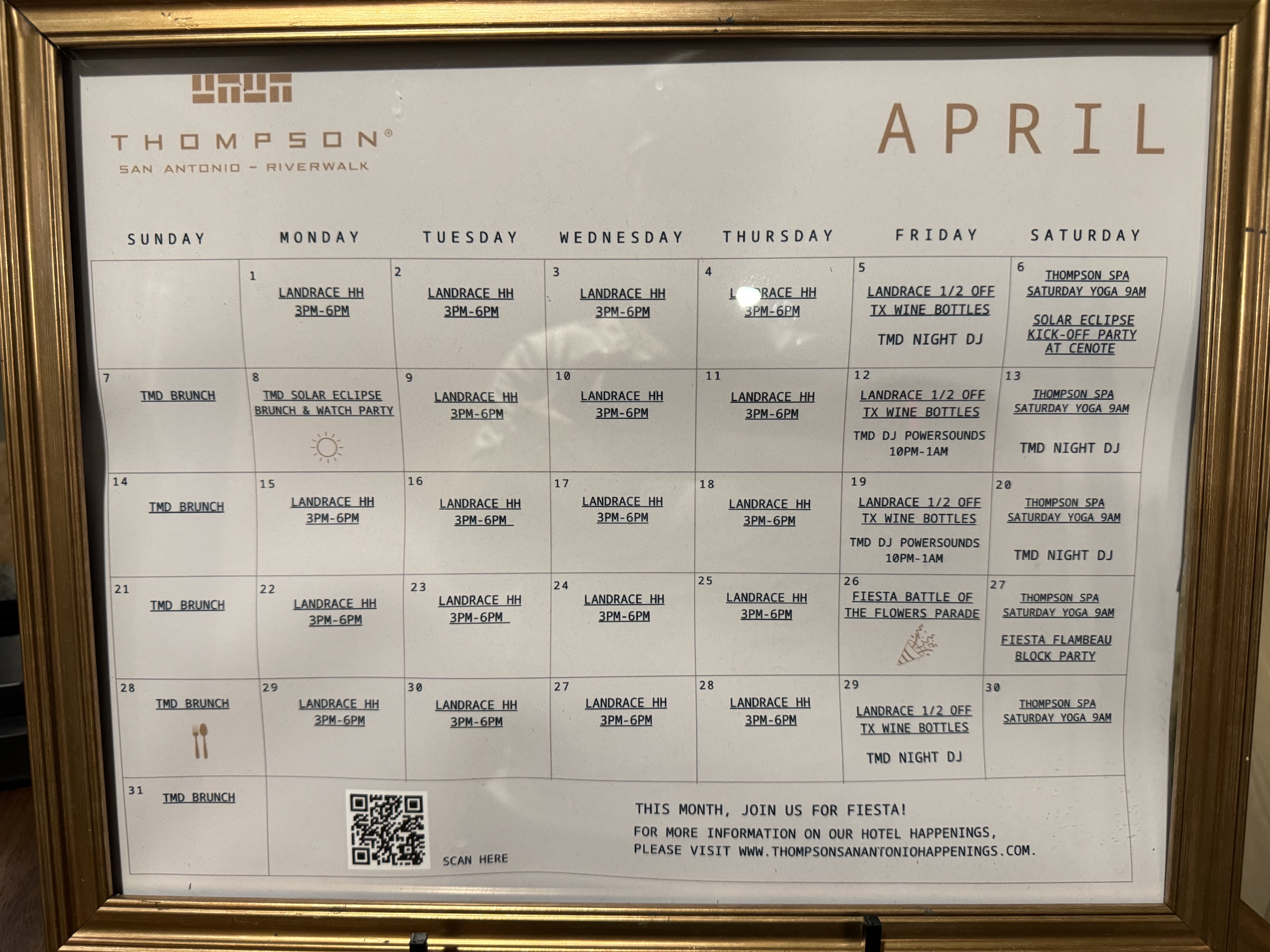Thompson San Antonio Riverwalk schedule near elevator Thompson San Antonio Riverwalk schedule near elevator