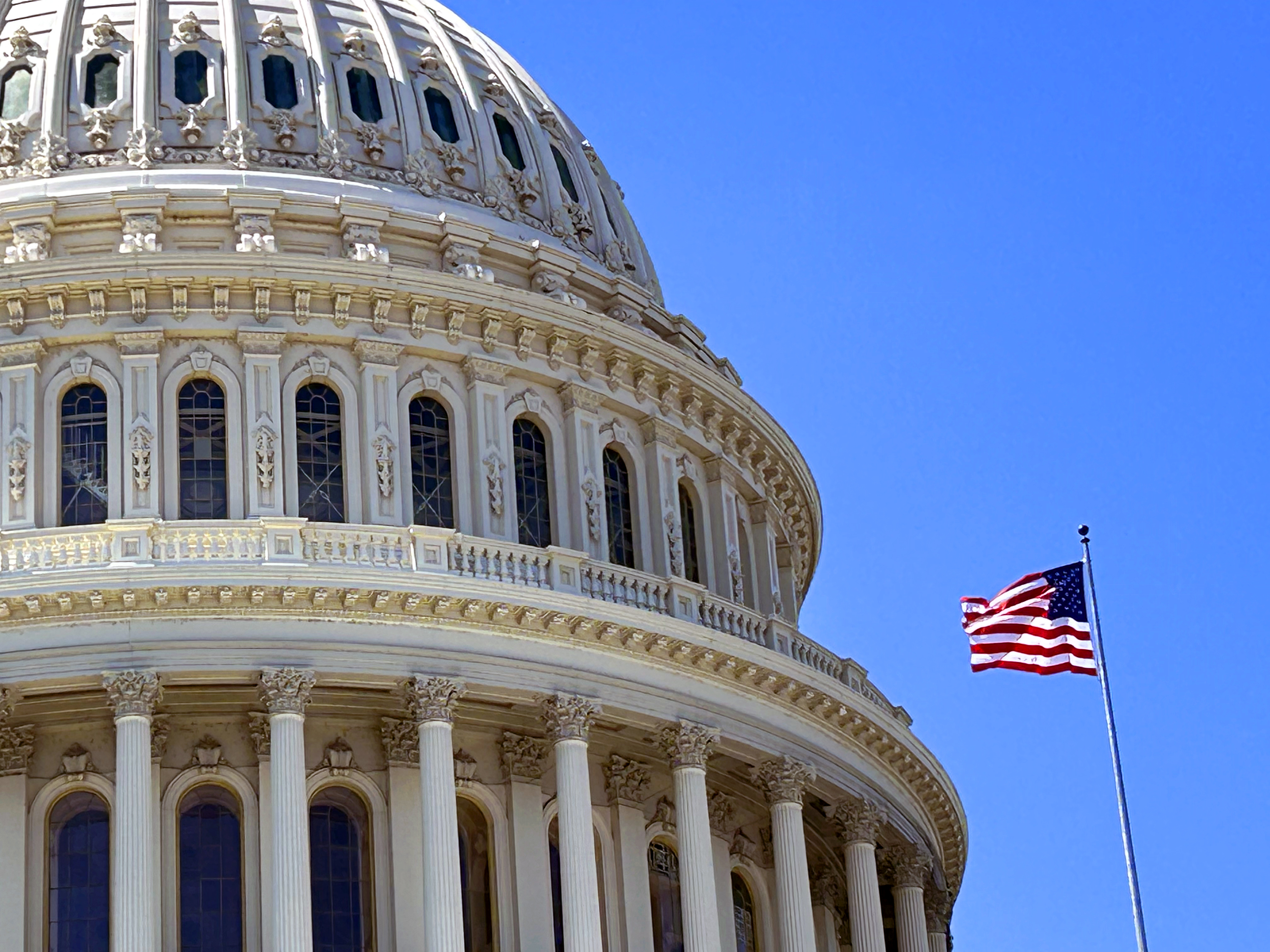 US Capitol dome flag closeup