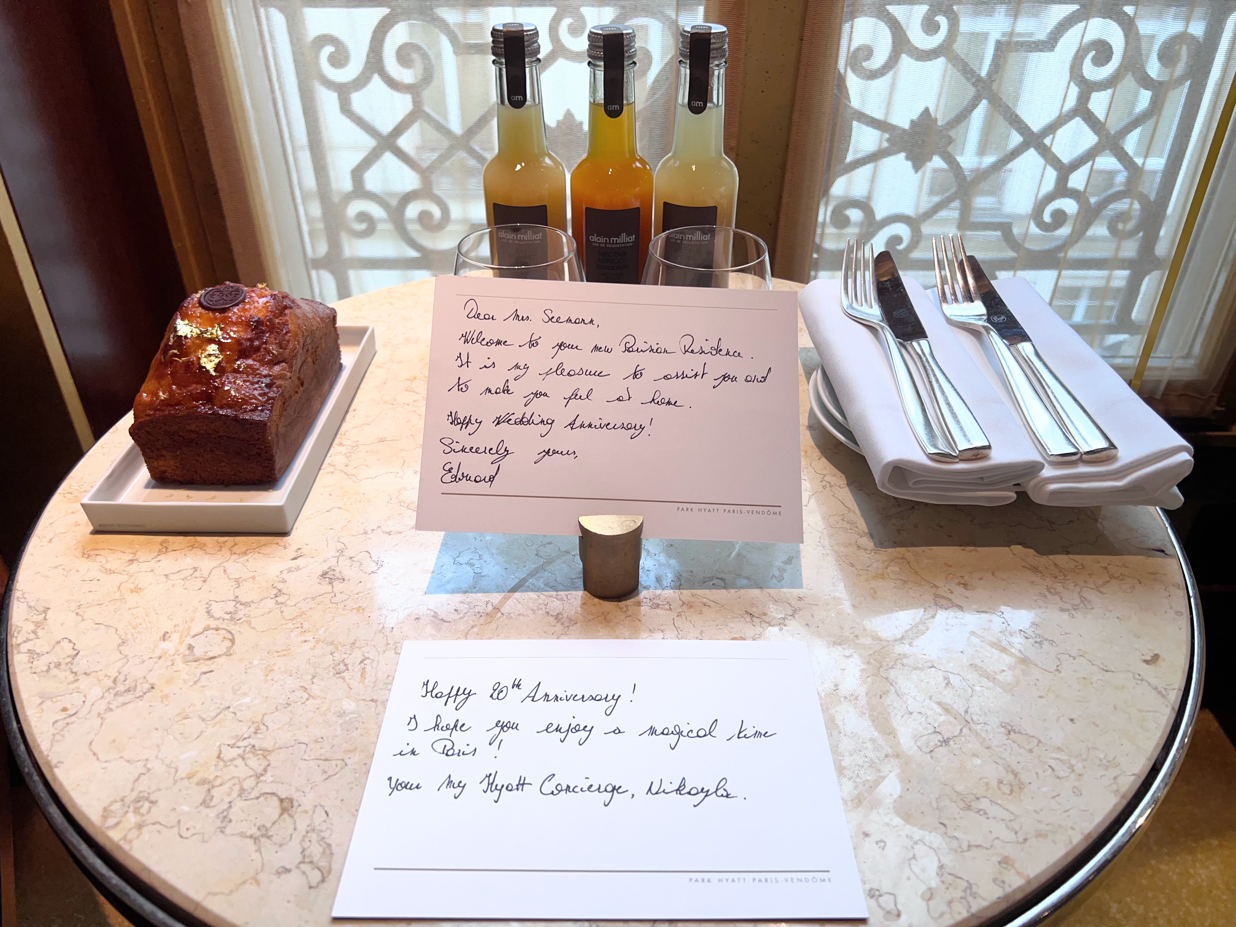 Welcome gift from Park Hyatt Paris Welcome gift from Park Hyatt Paris