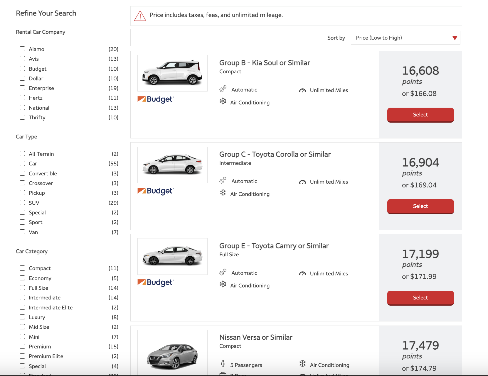 Wells Fargo Rental Car Results