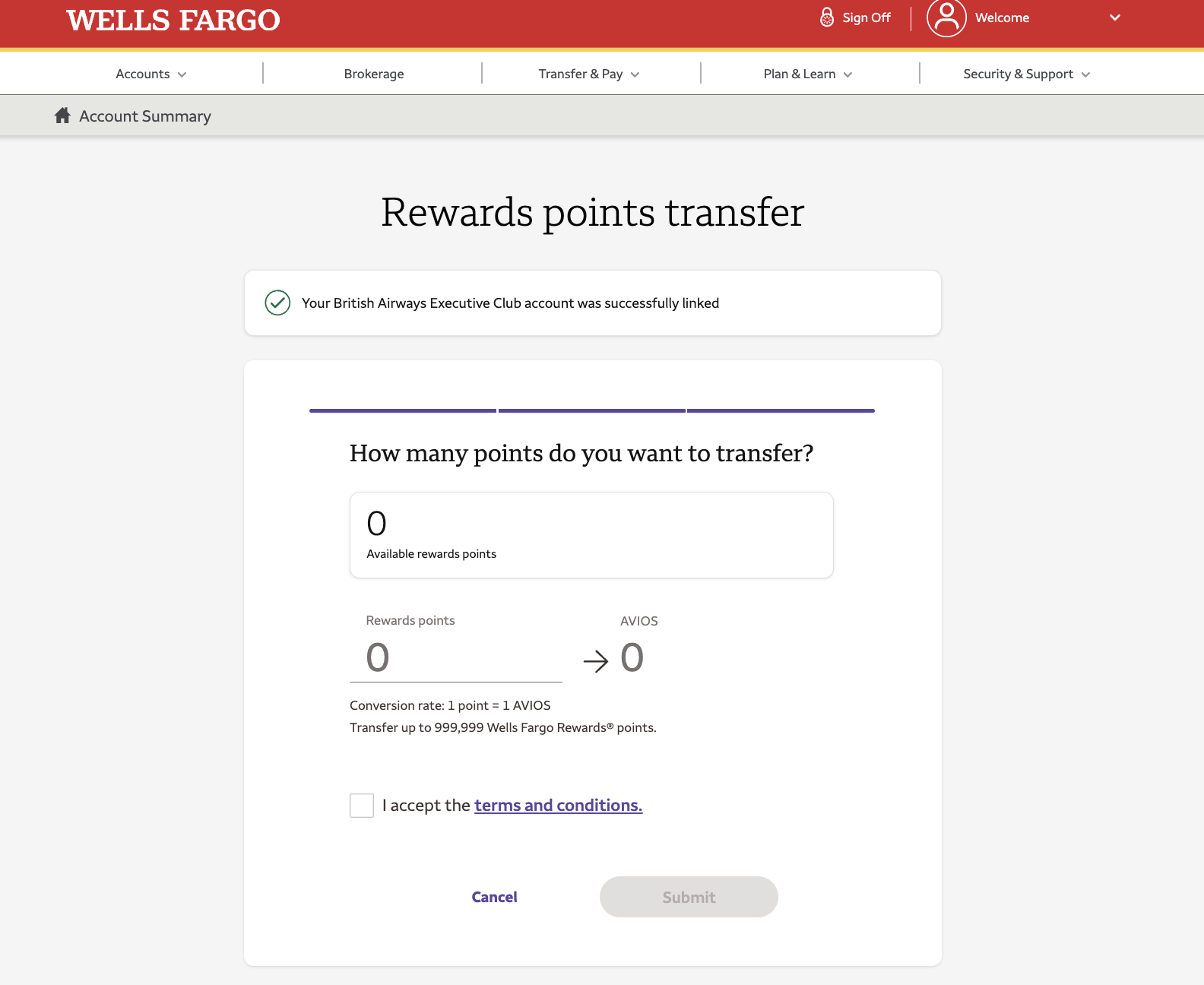 Wells Fargo Rewards Points Transfer British Airways