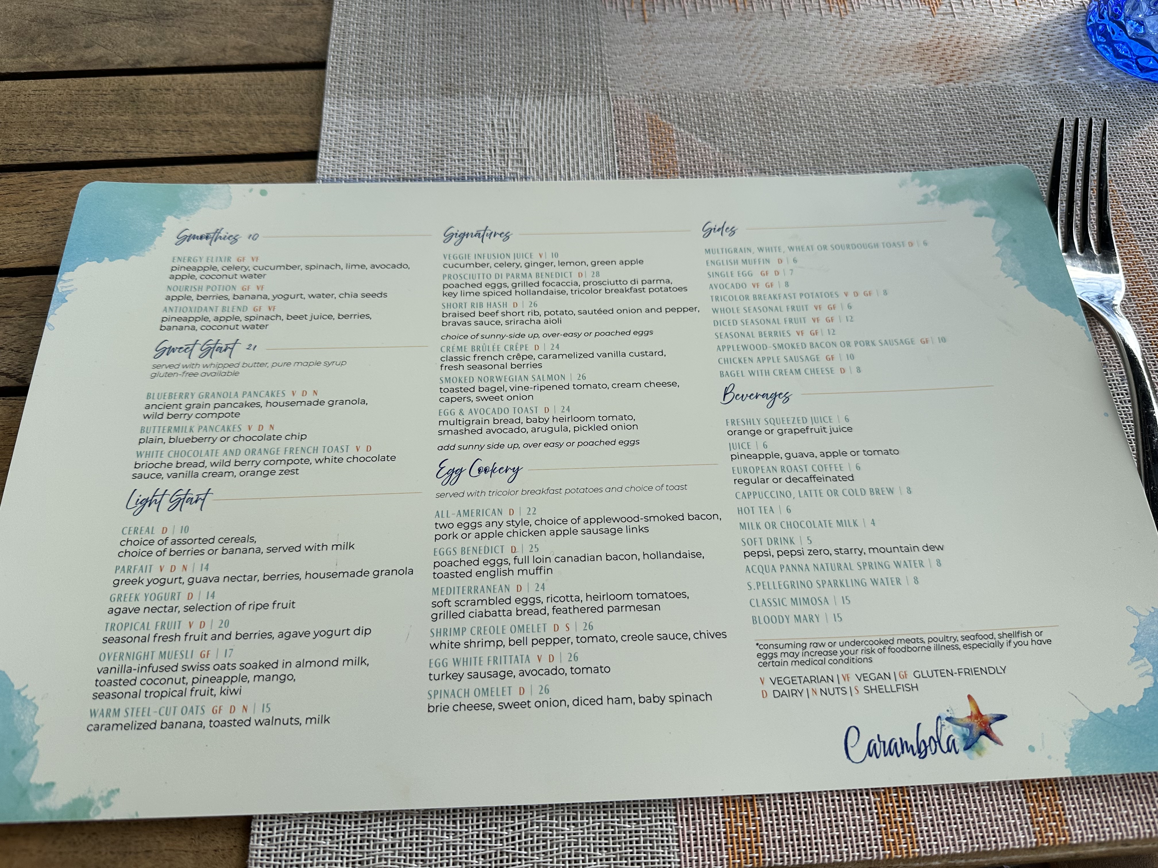 JW Marriott SXM Carambola menu