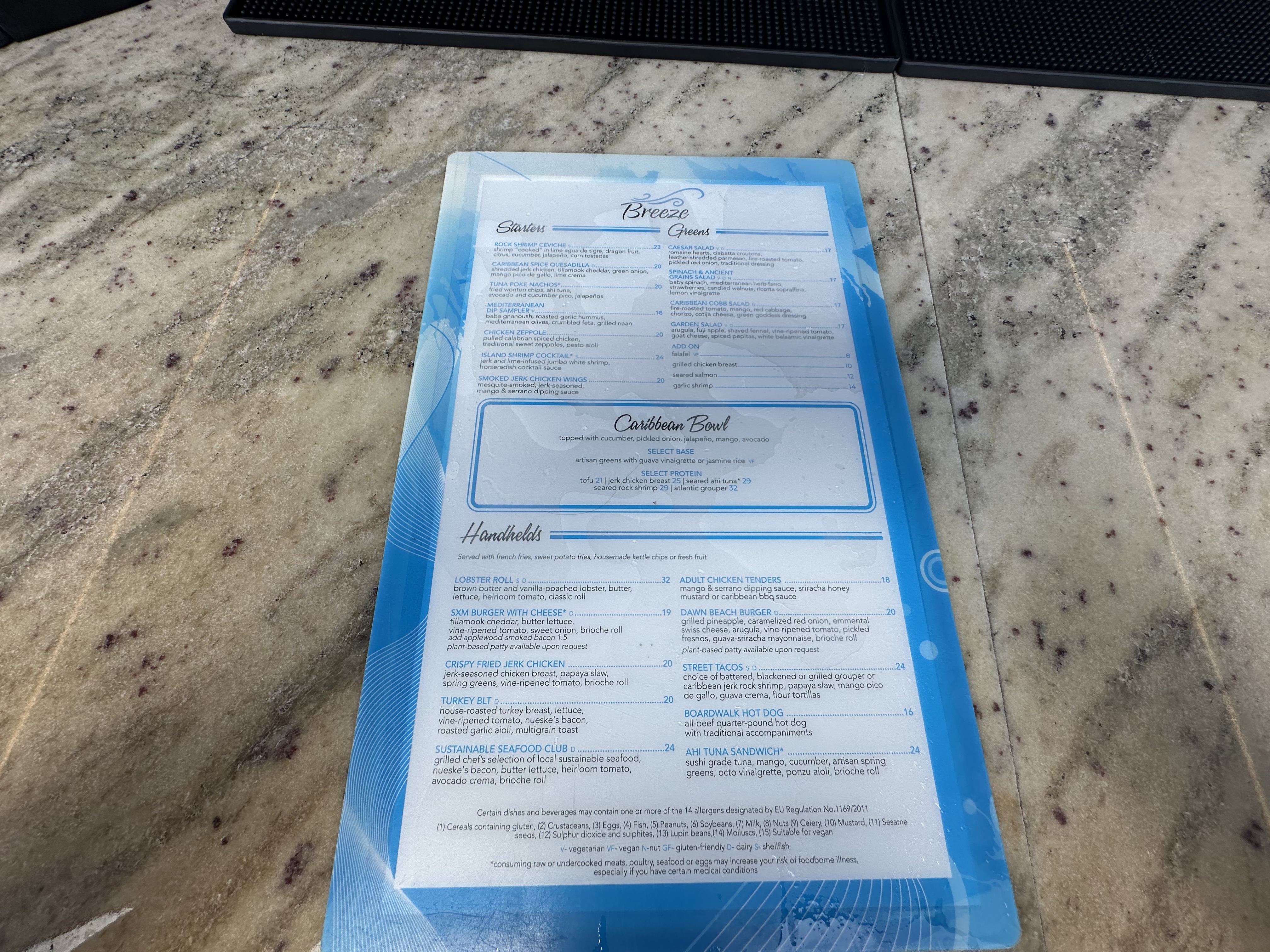 JW Marriott SXM pool bar menu