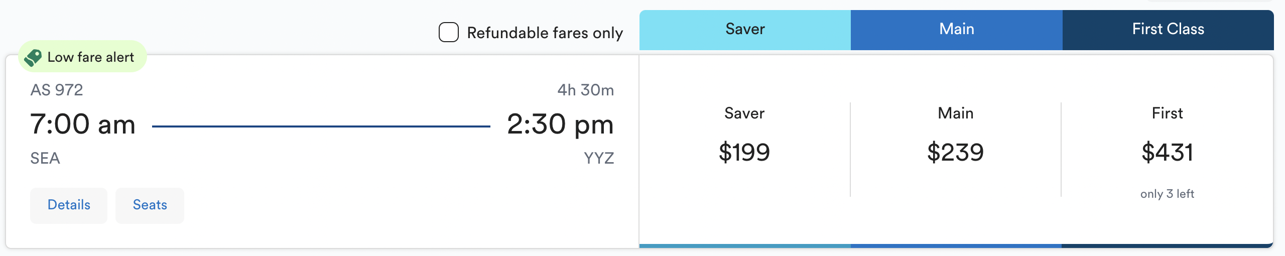 Alaska Cash cost SEA YYZ Alaska Cash cost SEA YYZ