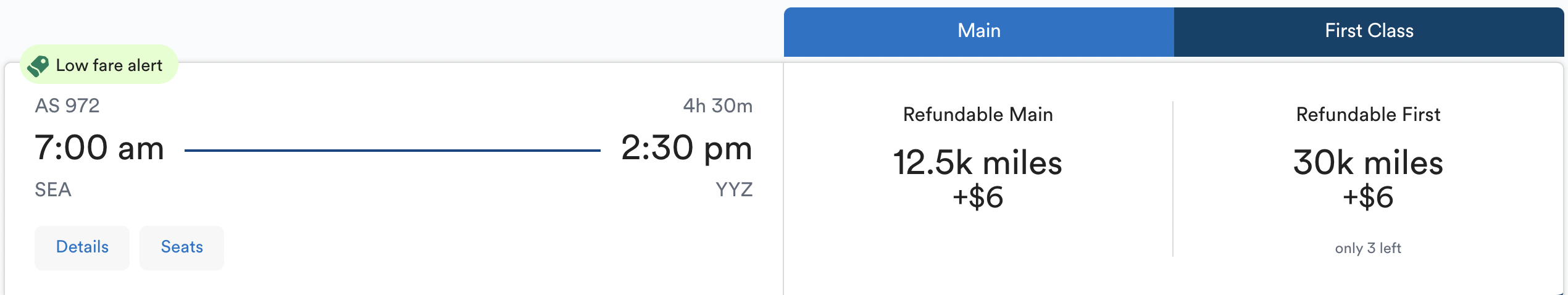 Alaska Miles rate SEA YYZ Alaska Miles rate SEA YYZ