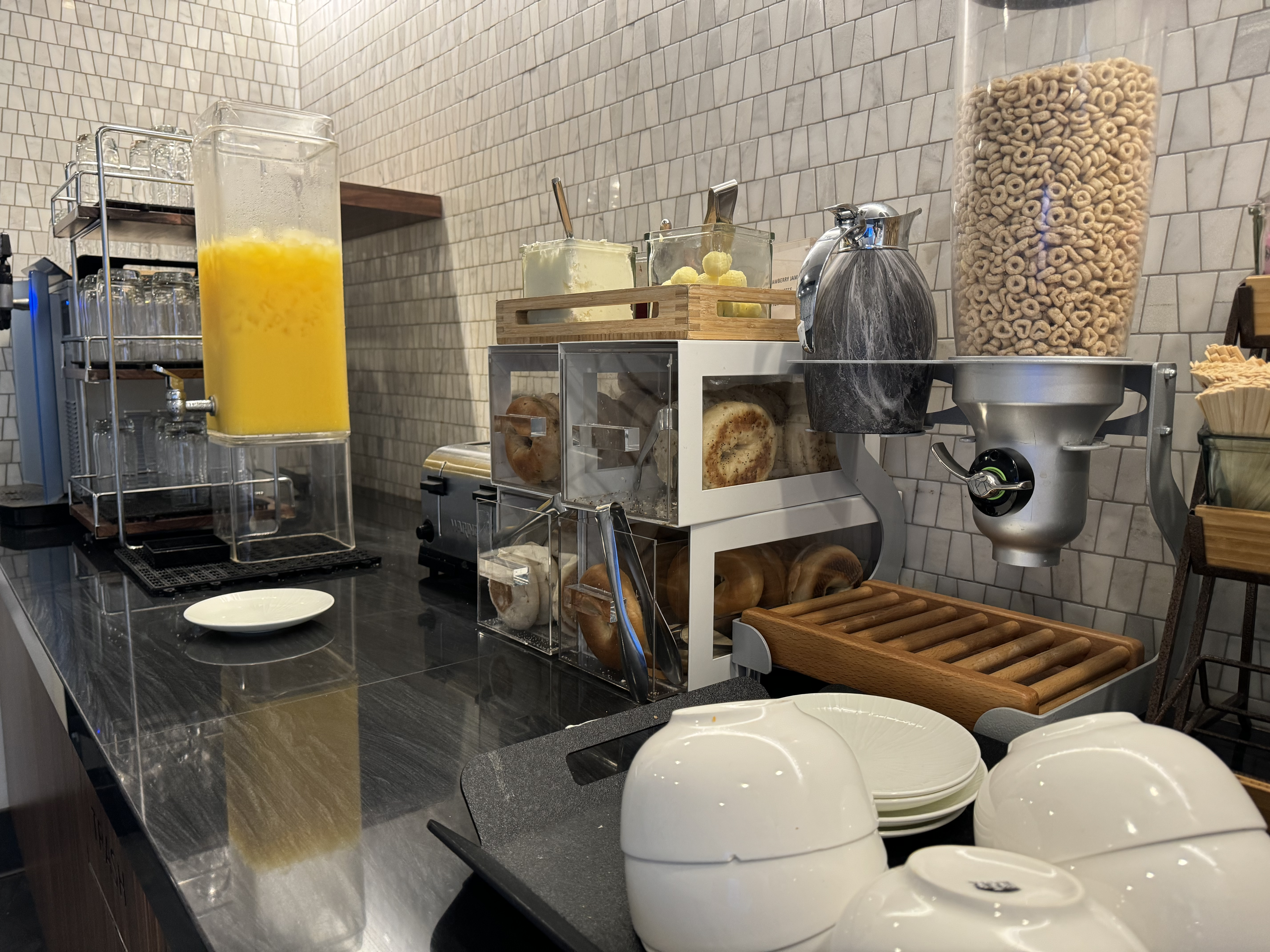 Amex Centurion Lounge LAX cereal and bagels Amex Centurion Lounge LAX cereal and bagels