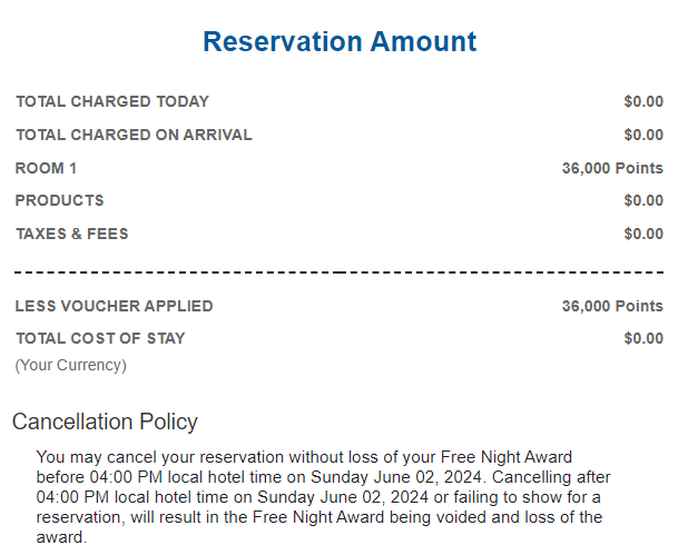 Best Western free night reservation