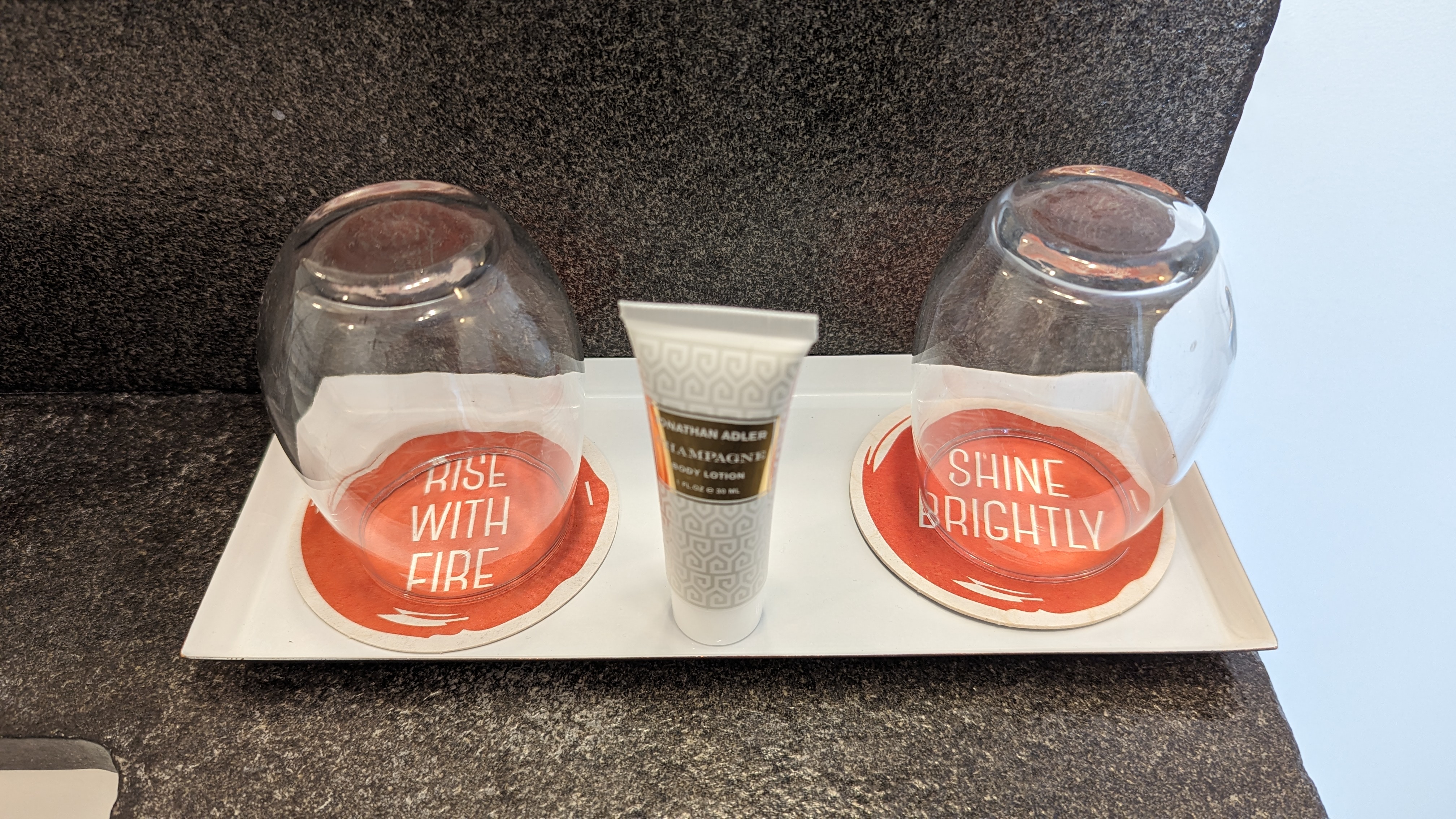 Hotel Kabuki San Francisco guest room bathroom glasses and lotion Hotel Kabuki San Francisco guest room bathroom glasses and lotion