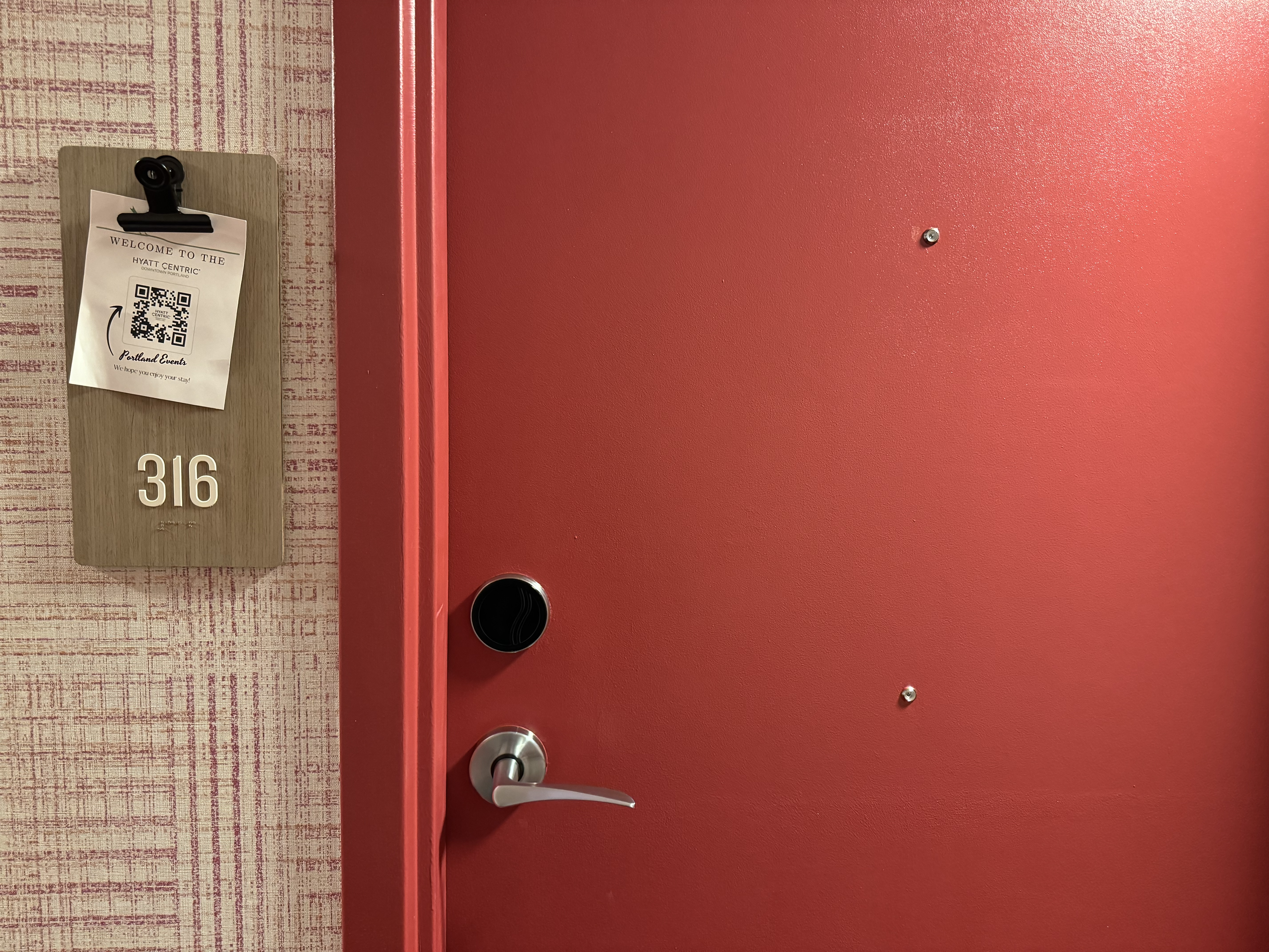 Hyatt Centric Downtown Portland room door 316