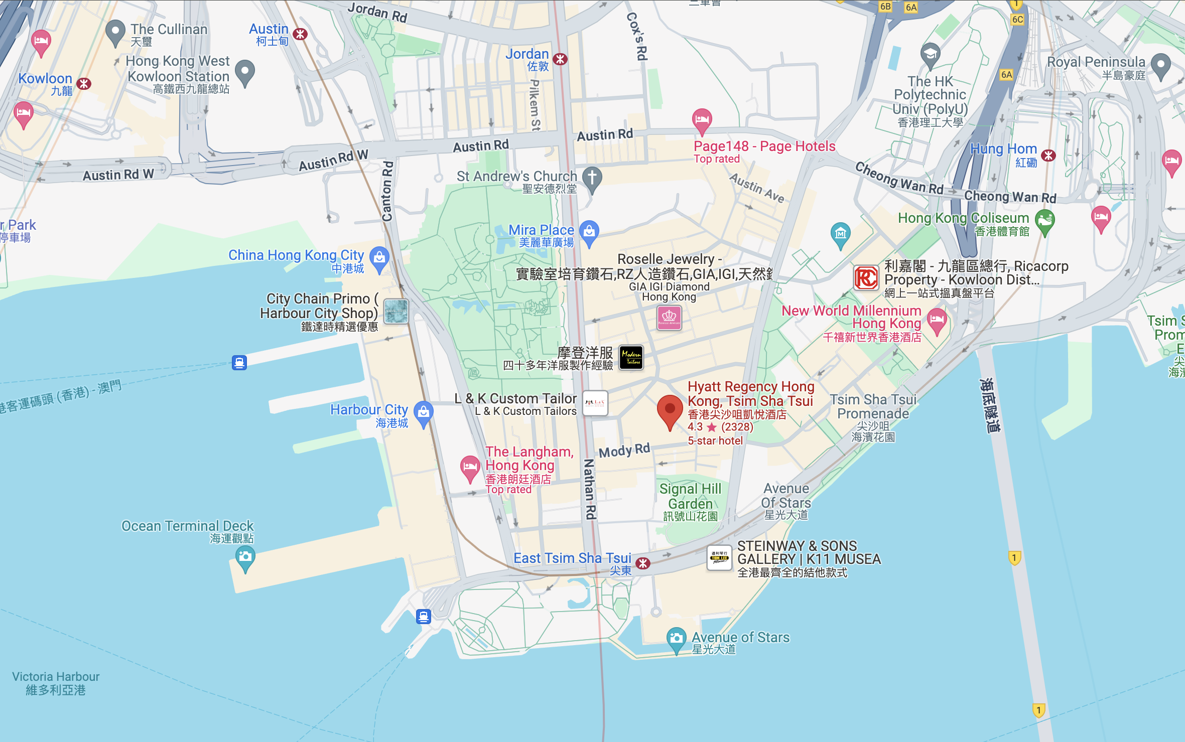 Hyatt Regency Hong Kong Tsim Sha Tsui location