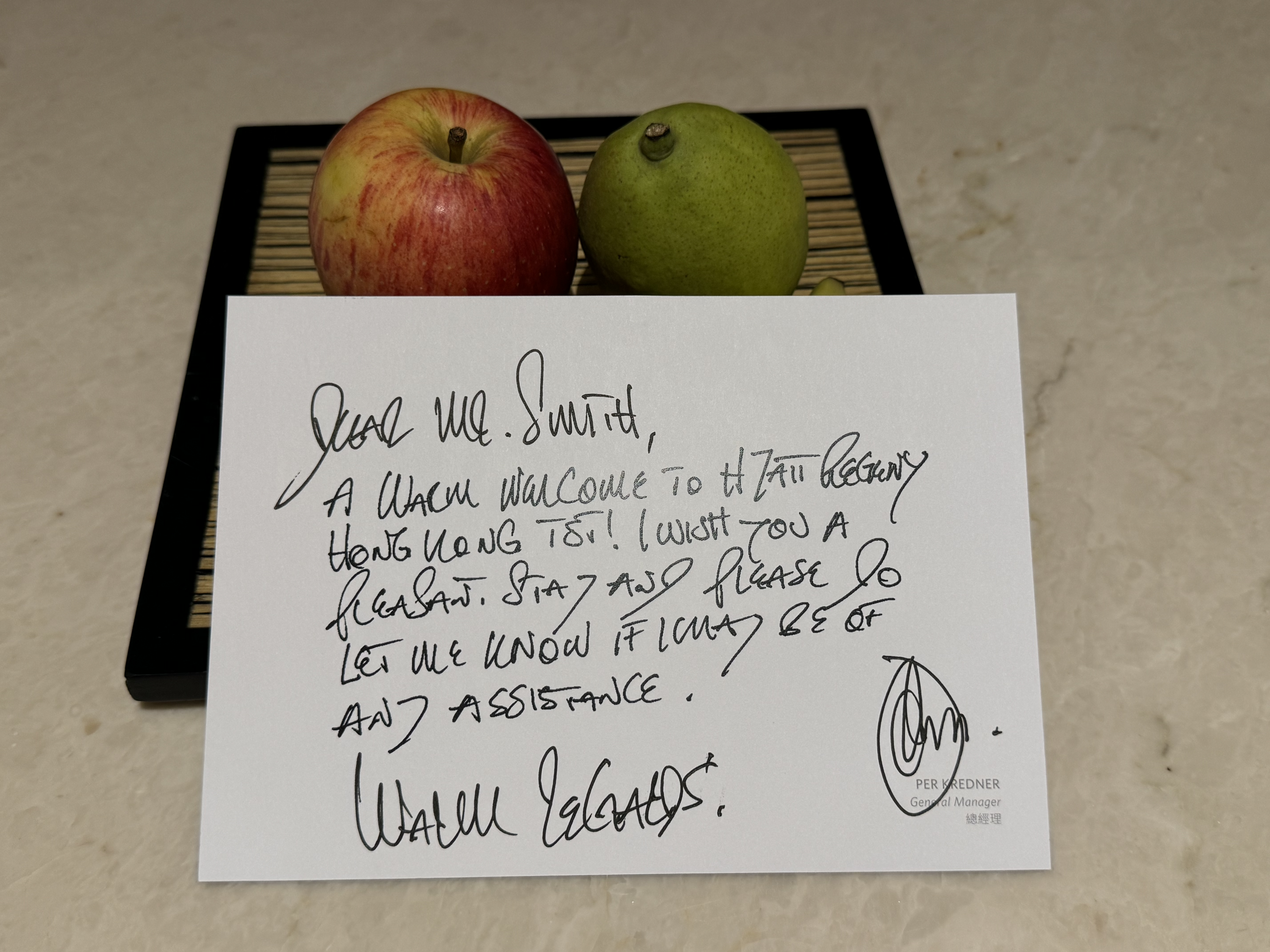 Hyatt Regency Hong Kong Tsim Sha Tsui welcome gift
