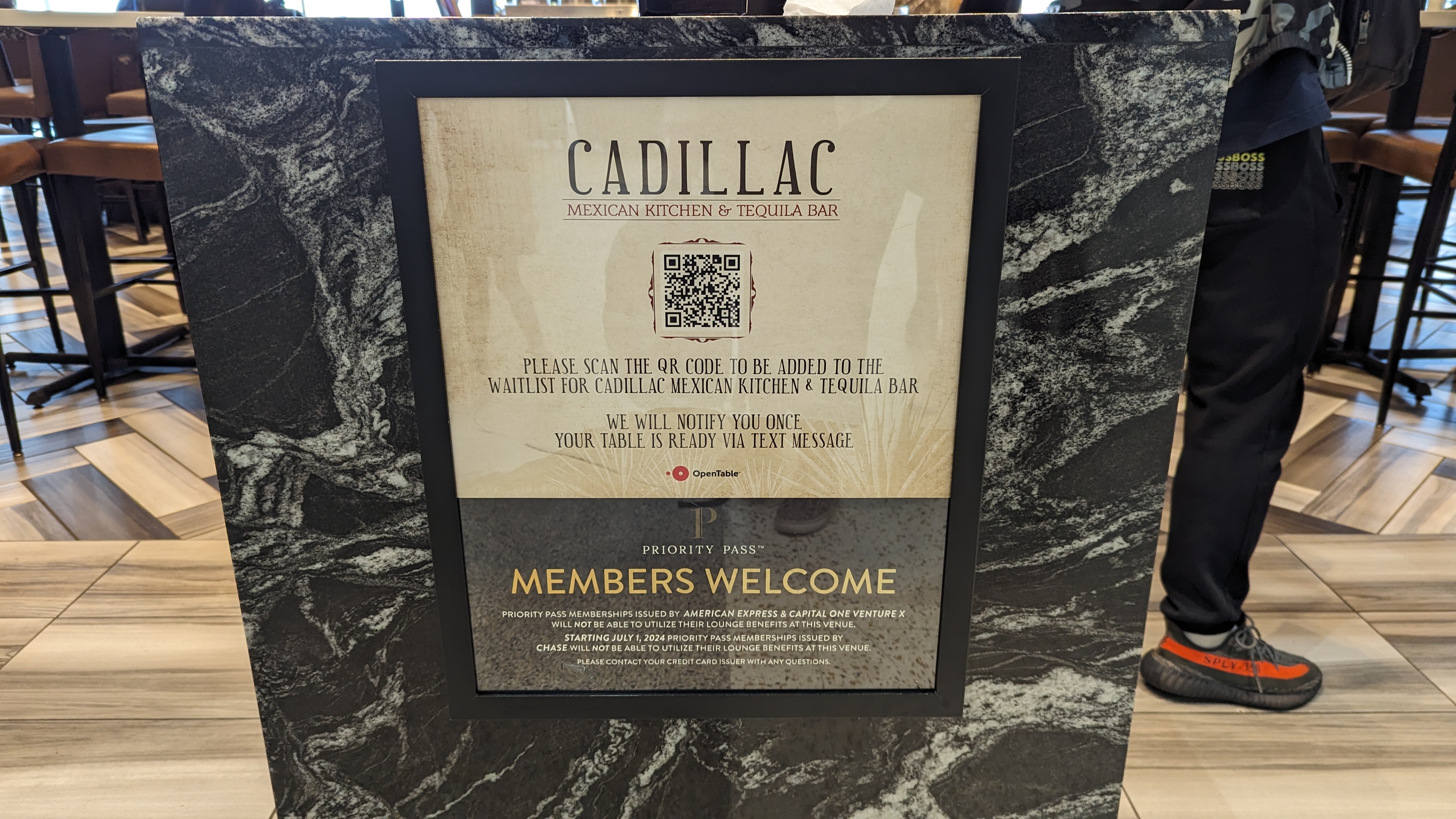IAH to LAS Terminal A Cadillac Bar Priority Pass sign IAH to LAS Terminal A Cadillac Bar Priority Pass sign