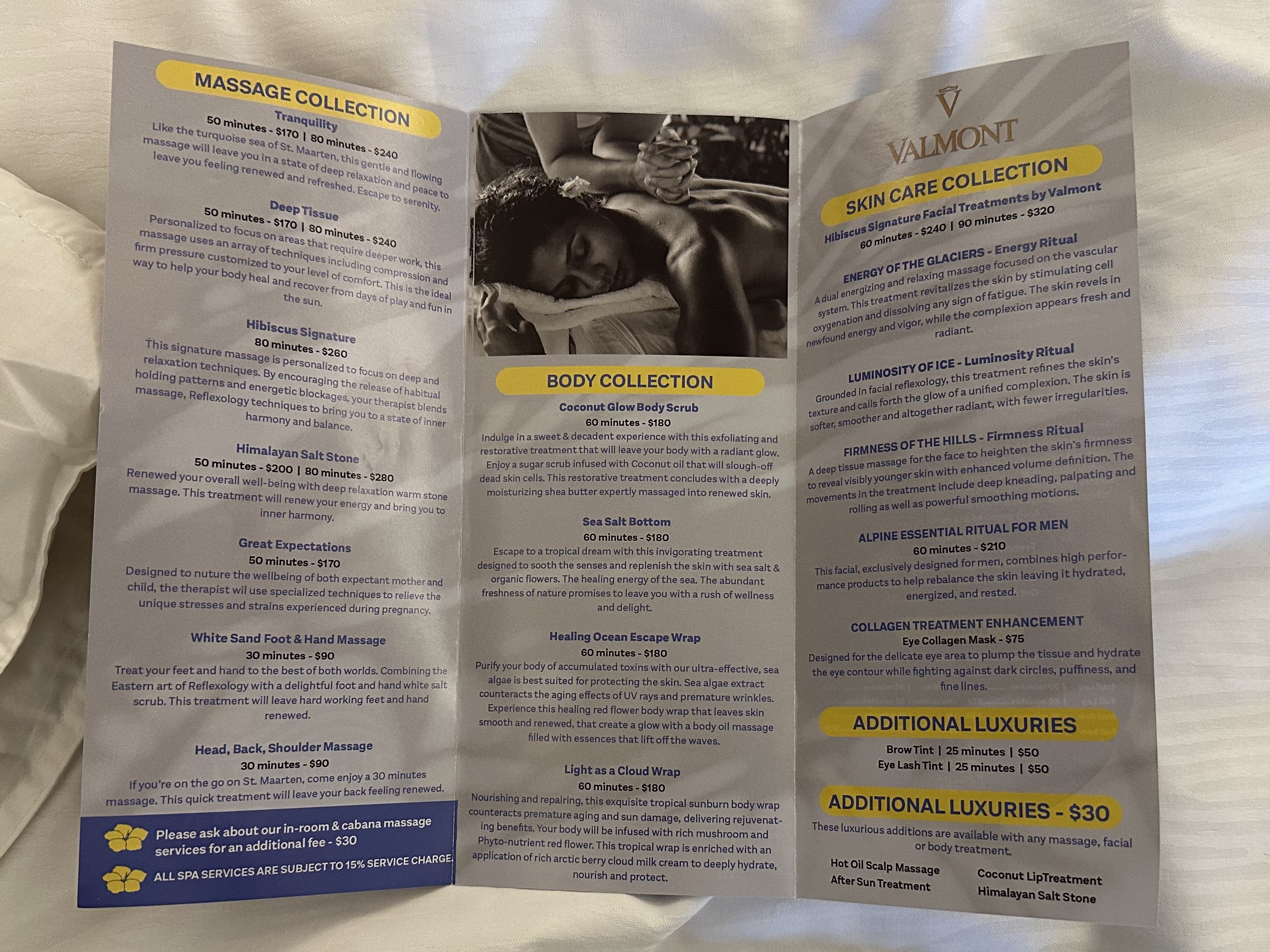 JW Marriott St. Maarten Hibiscus spa menu