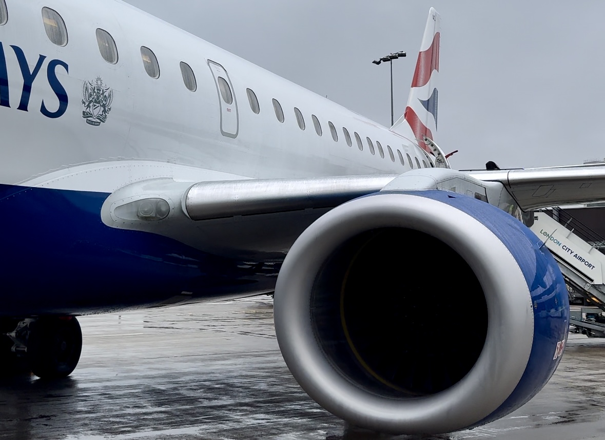 London City Airport BA Embraer E190 close up London City Airport BA Embraer E190 close up