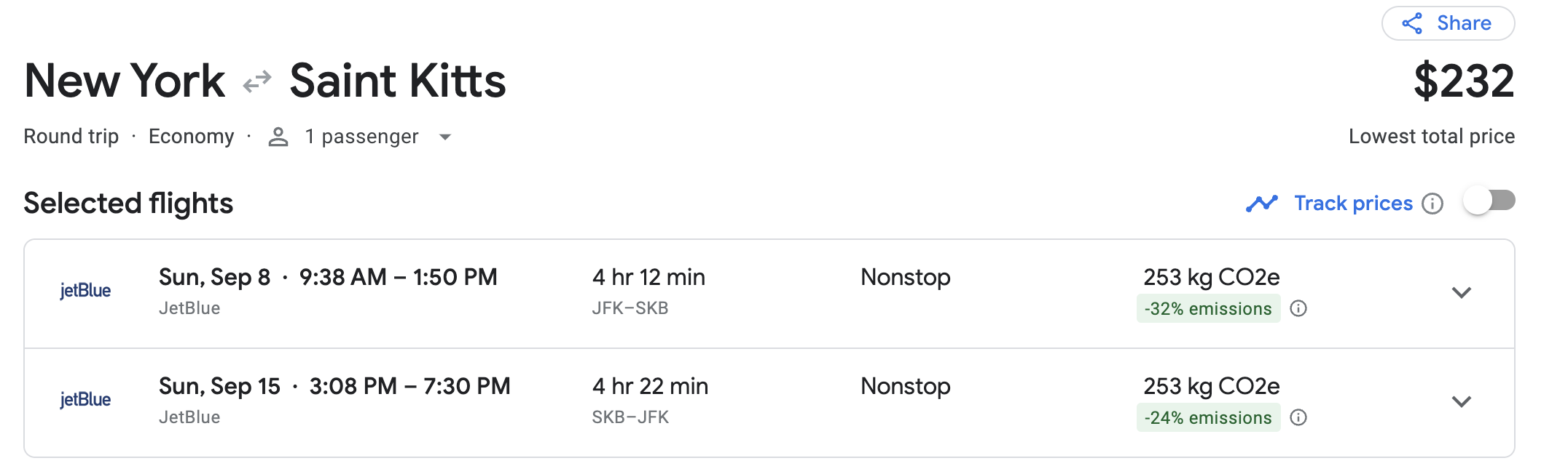 New York to Saint Kitts B6 Deal