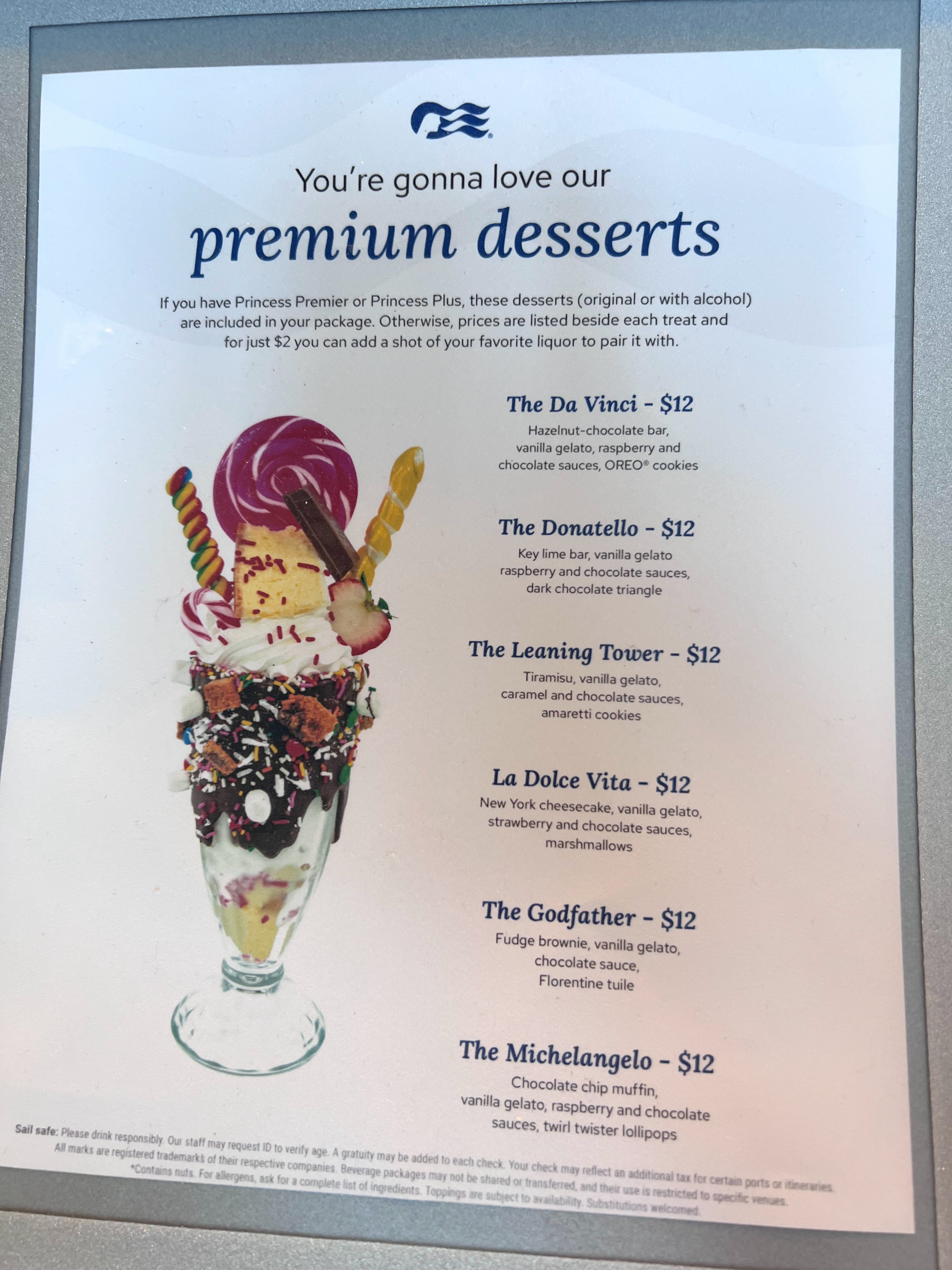 Princess Cruises premium desserts Princess Cruises premium desserts