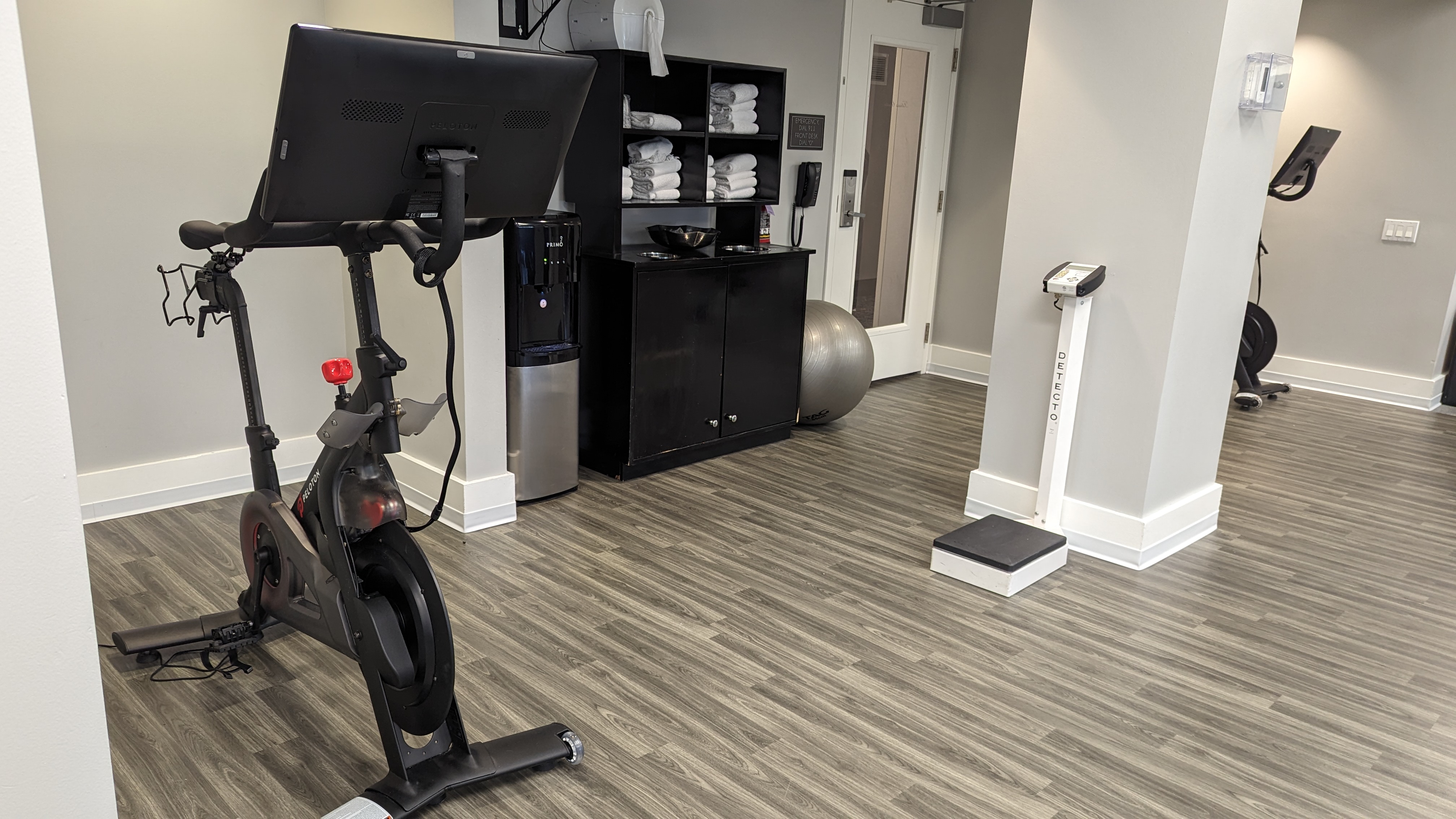 San Francisco Hilton Financial District amenities fitness center Peloton and towels San Francisco Hilton Financial District amenities fitness center Peloton and towels