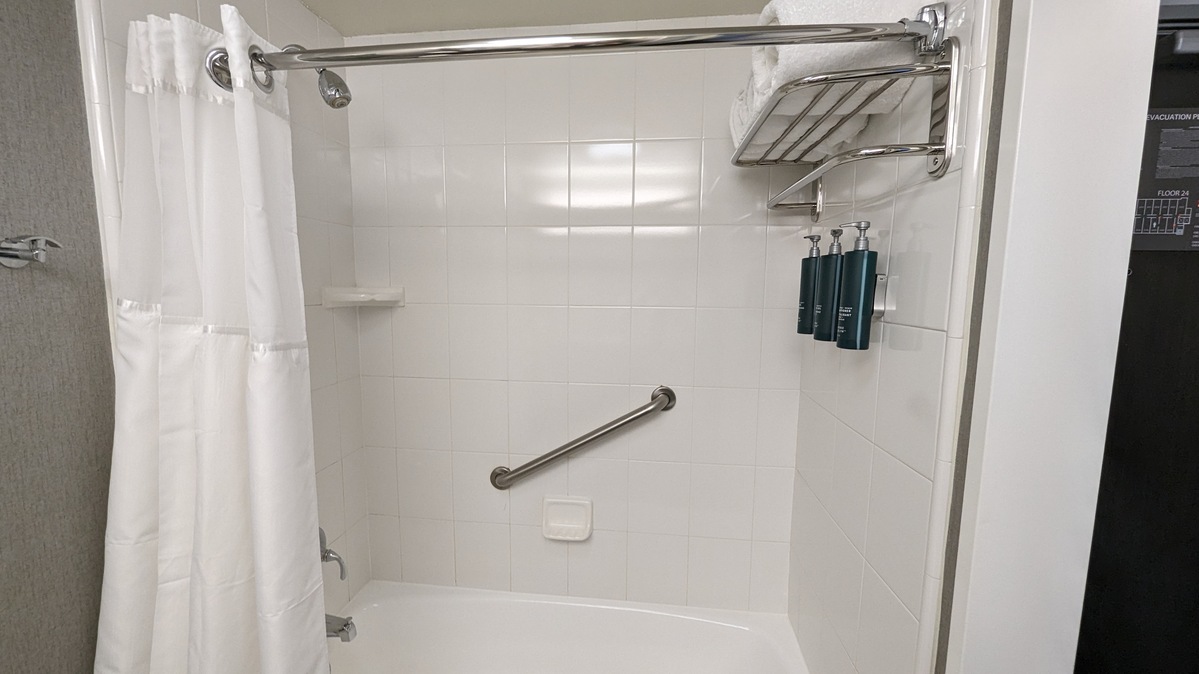 San Francisco Hilton Financial District guestroom bathroom tub and shower San Francisco Hilton Financial District guestroom bathroom tub and shower