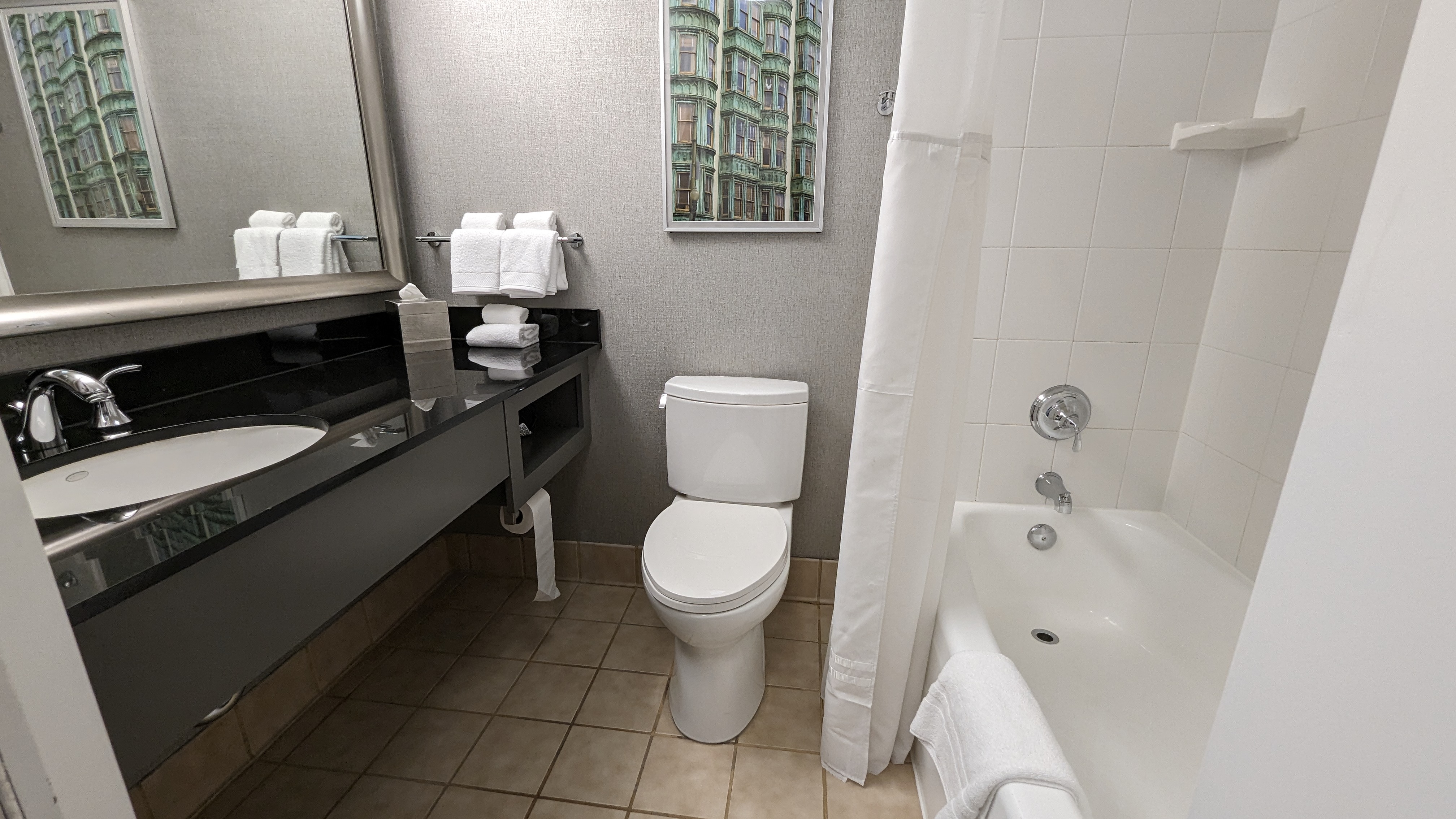 San Francisco Hilton Financial District guestroom bathroom San Francisco Hilton Financial District guestroom bathroom