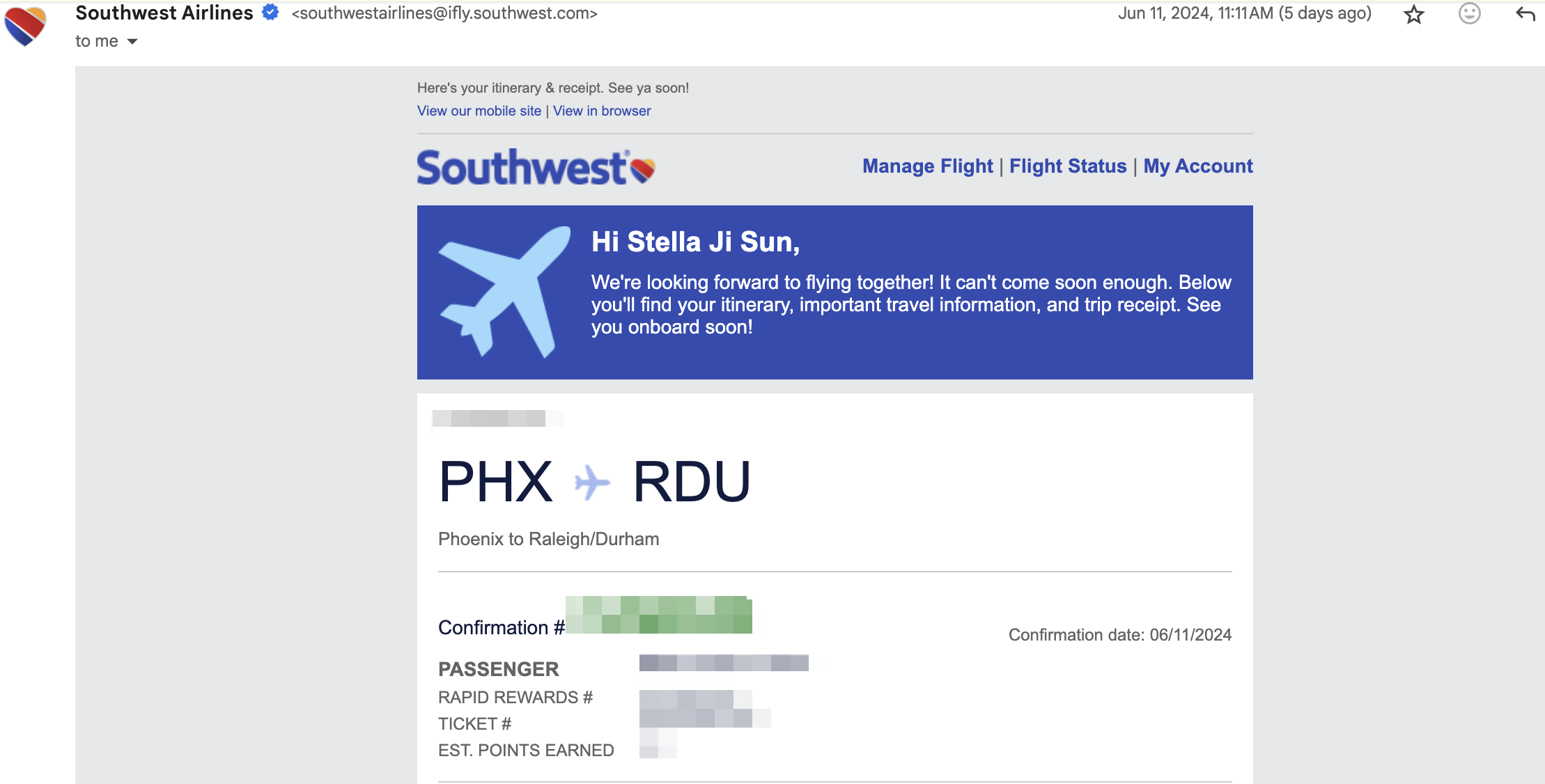 Southwest Confirmation Southwest Confirmation